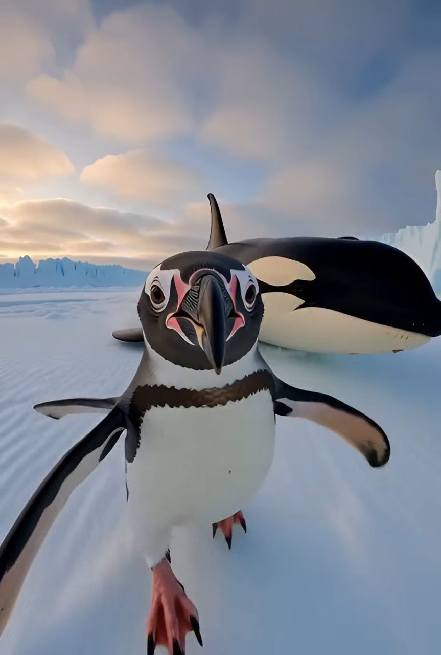 Panicked Penguin GoPro: Orca Chase