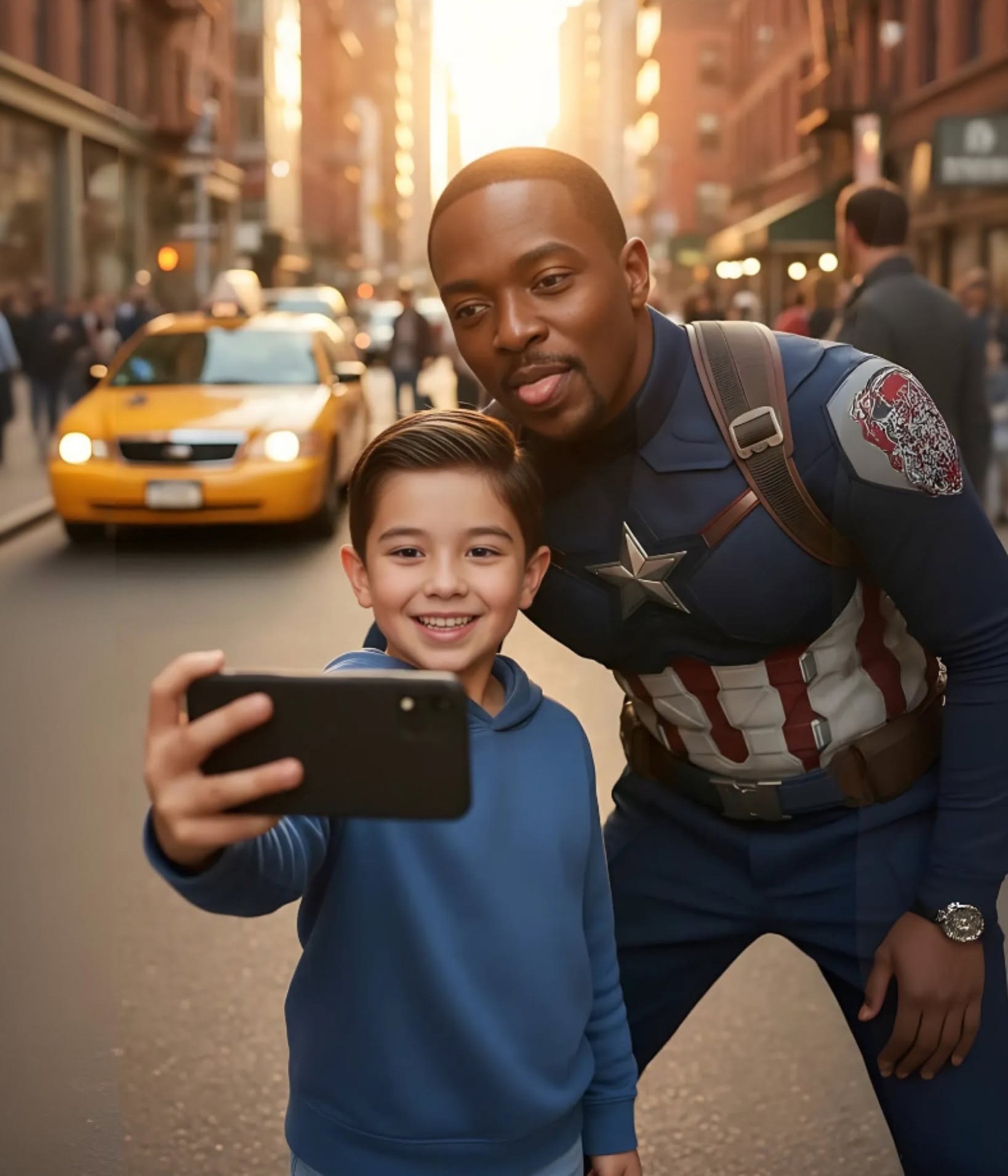 Boy's City Hero Selfie at Golden Hour