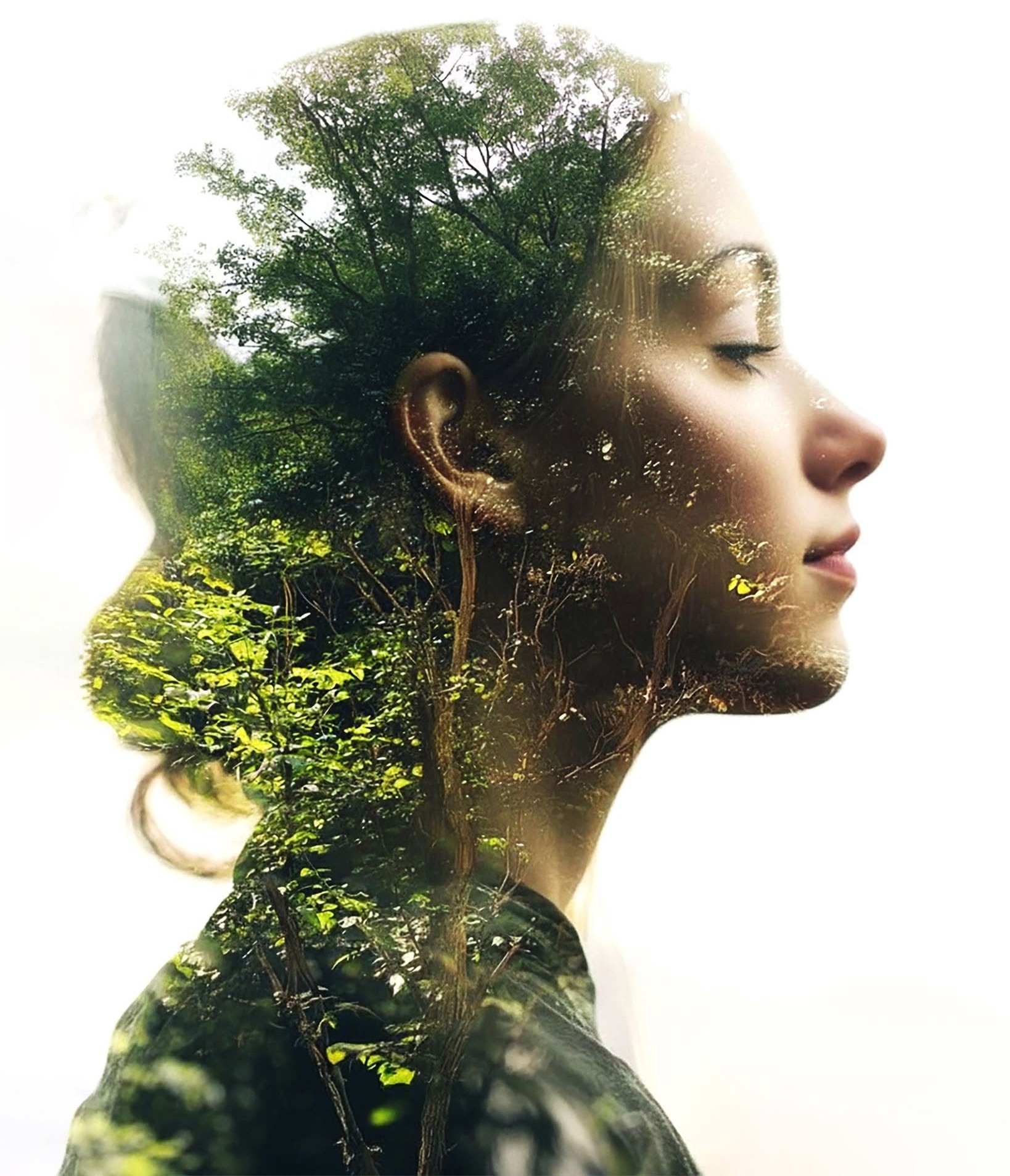 Dreamy Forest Woman Double Exposure