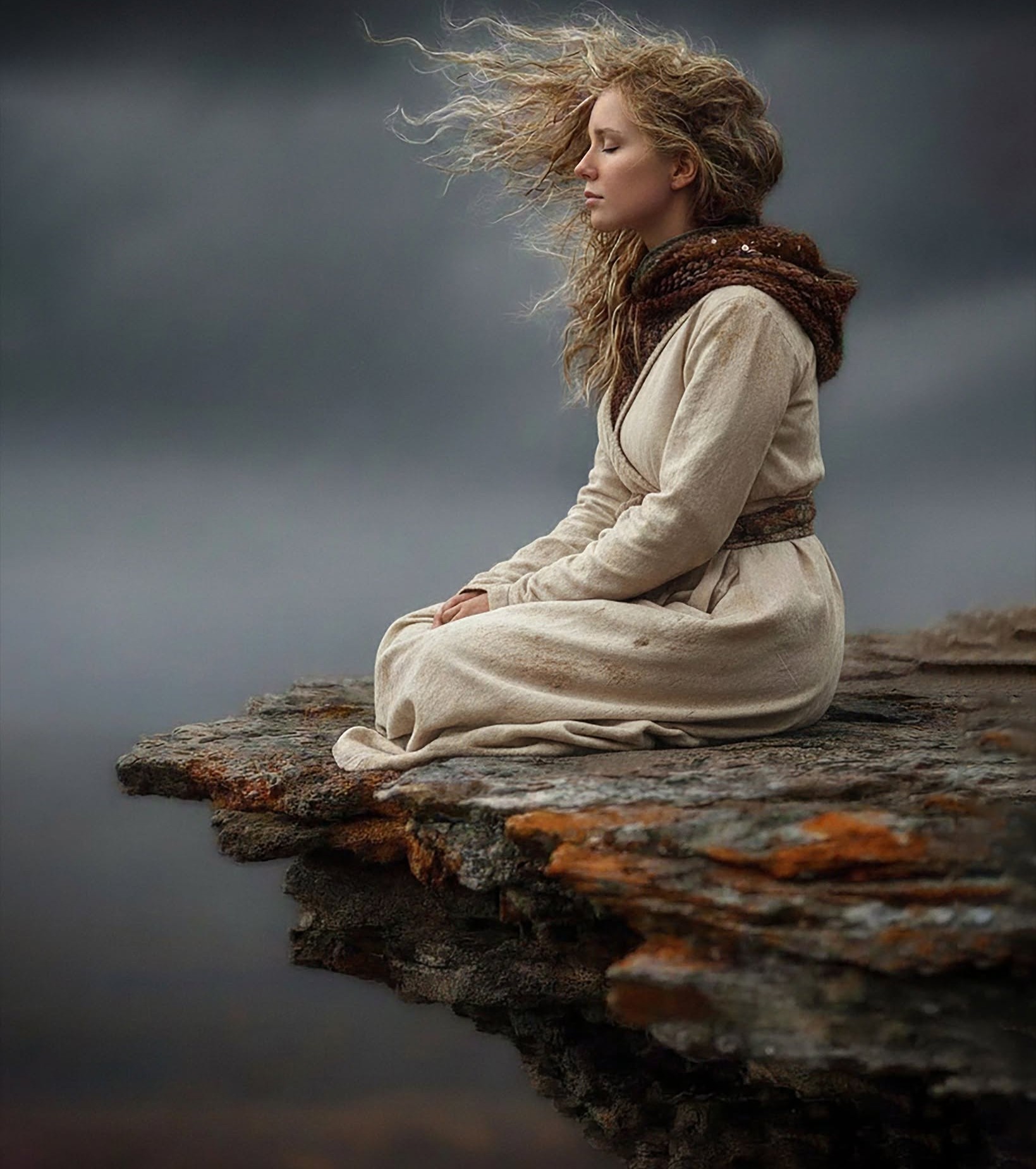 Windblown Medieval Serenity on Cliff