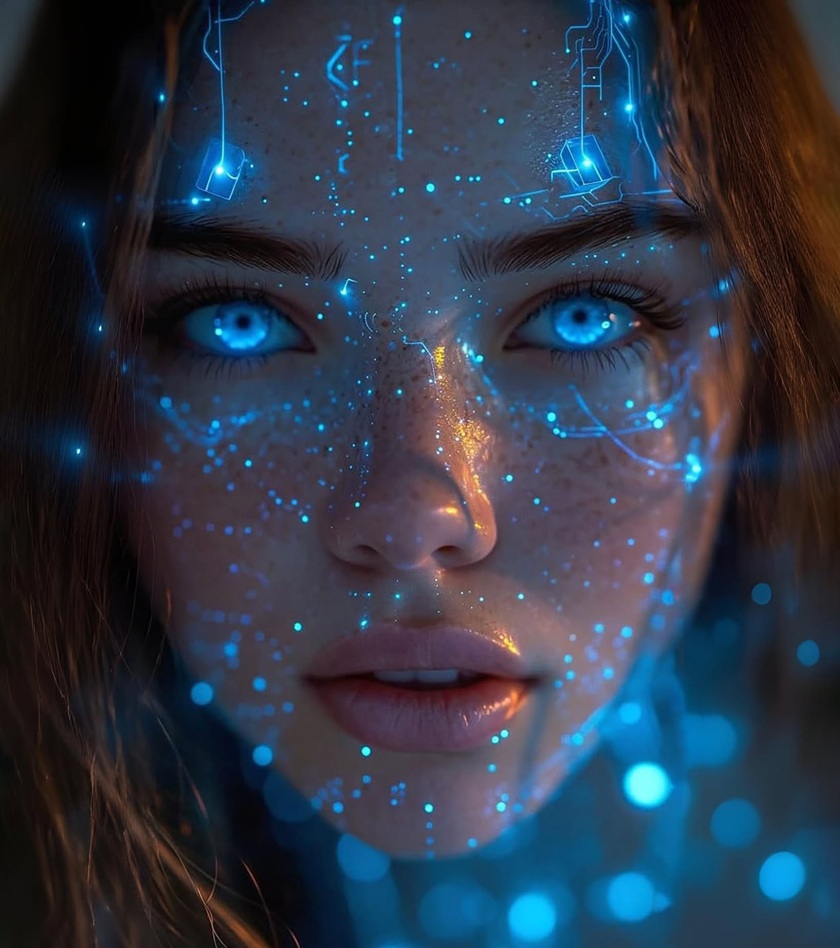 Neon Holographic Cyberpunk Girl Portrait