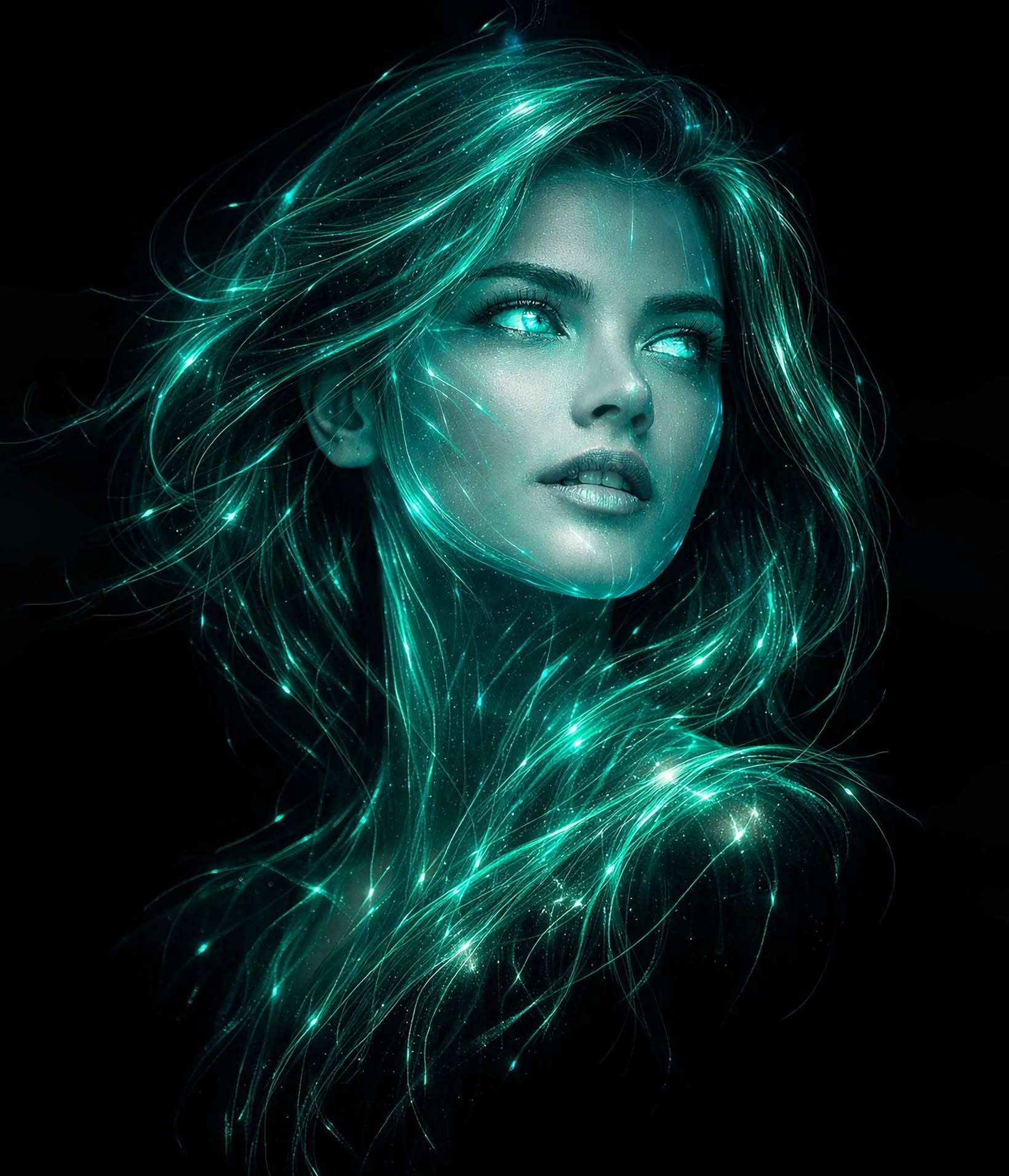 Ethereal Teal Cyberpunk Mystic