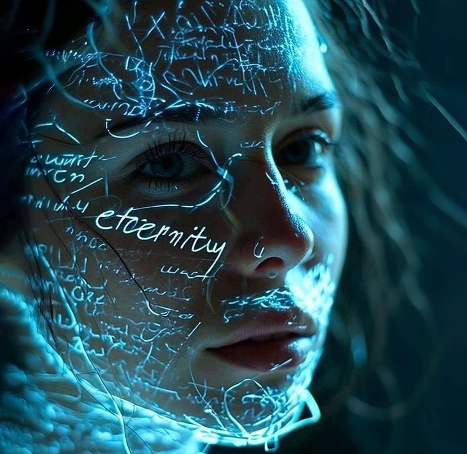 Neon Text Cybernetic Dream Portrait