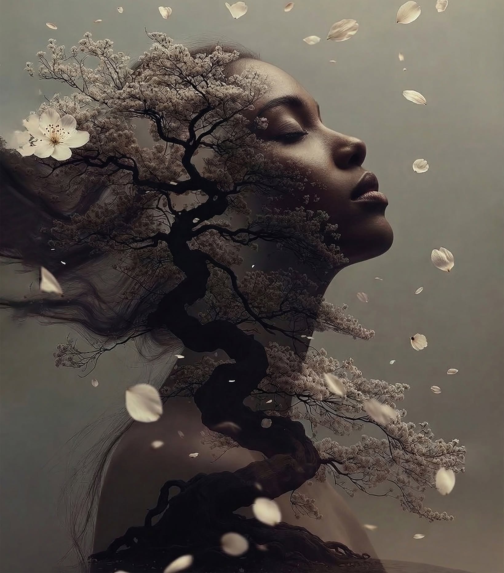 Blossoming Serenity: Ethereal Double Exposure