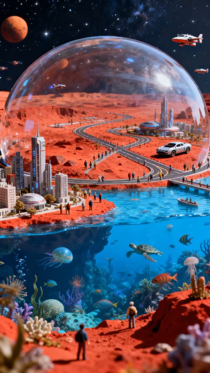 Celestial Mars Sphere: Red Desert, Blue Ocean