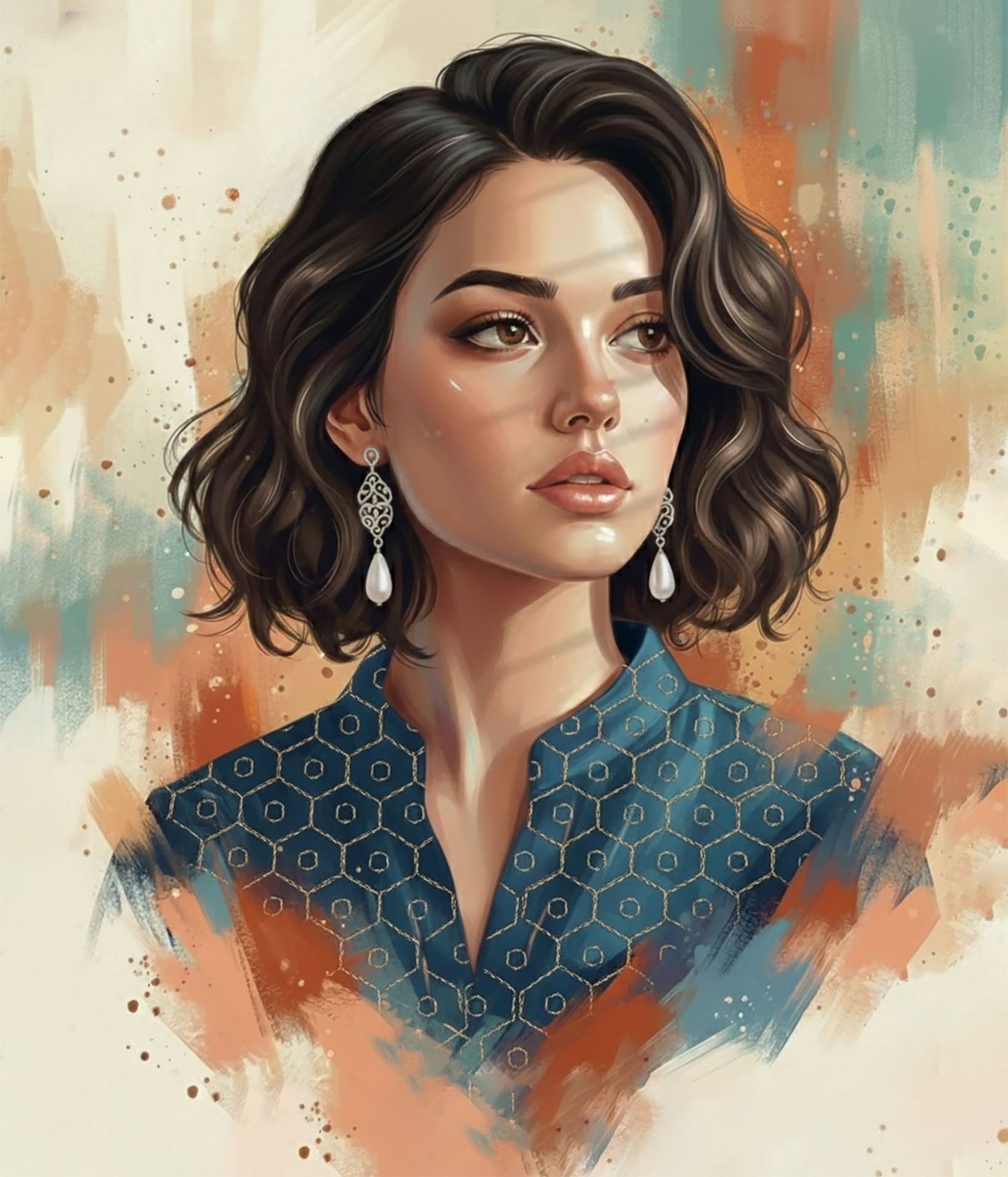 Modern Elegance: Painterly Geometric Portrait