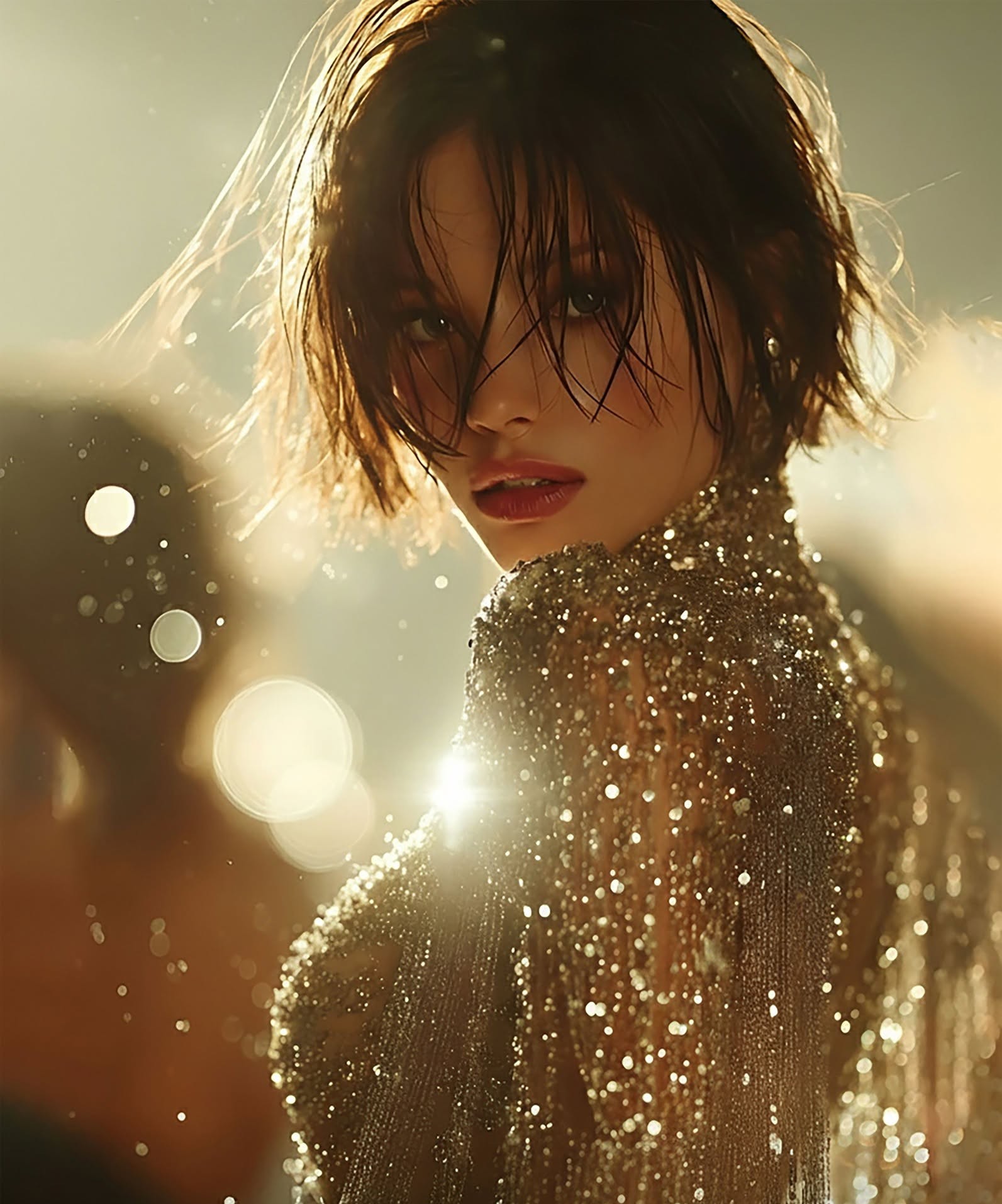 Dramatic Golden Sequin Sunset Portrait