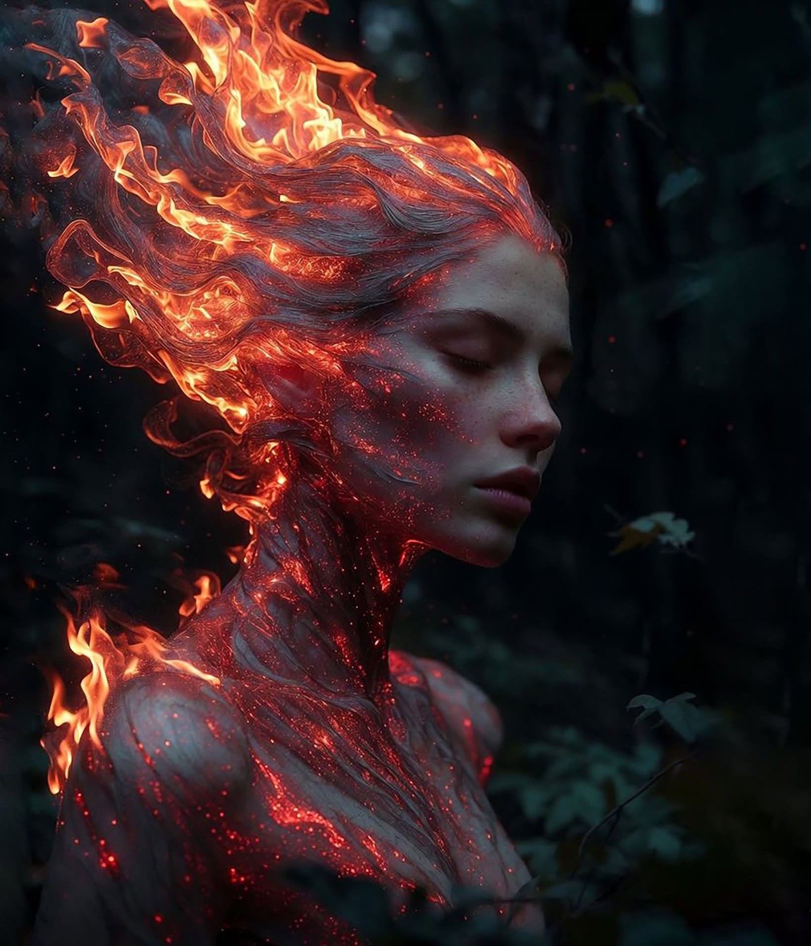 Molten Fire Woman: Dark Forest Night