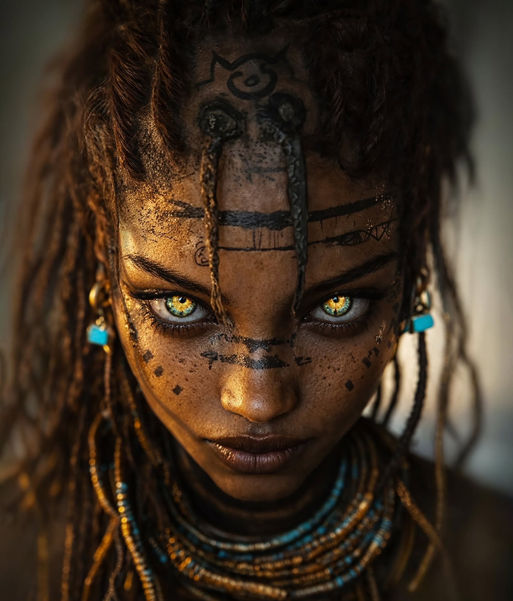 Fierce Tribal Warrior Woman Portrait