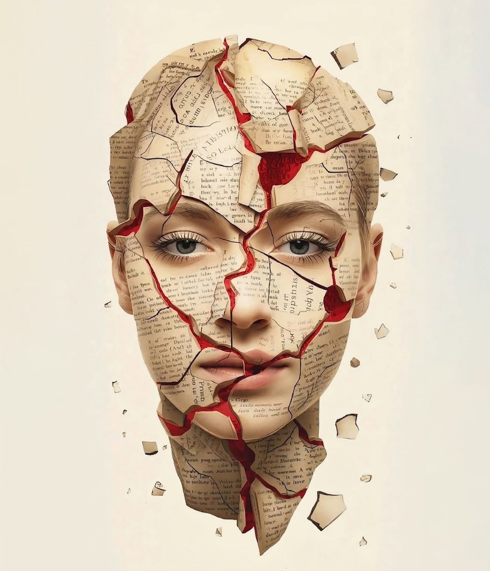 Cracked Paper Face, Red Emotion Unveiled