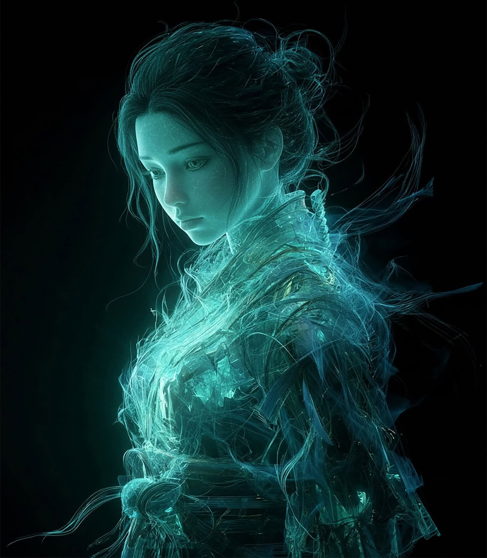 Cinematic Ethereal Teal Energy Woman