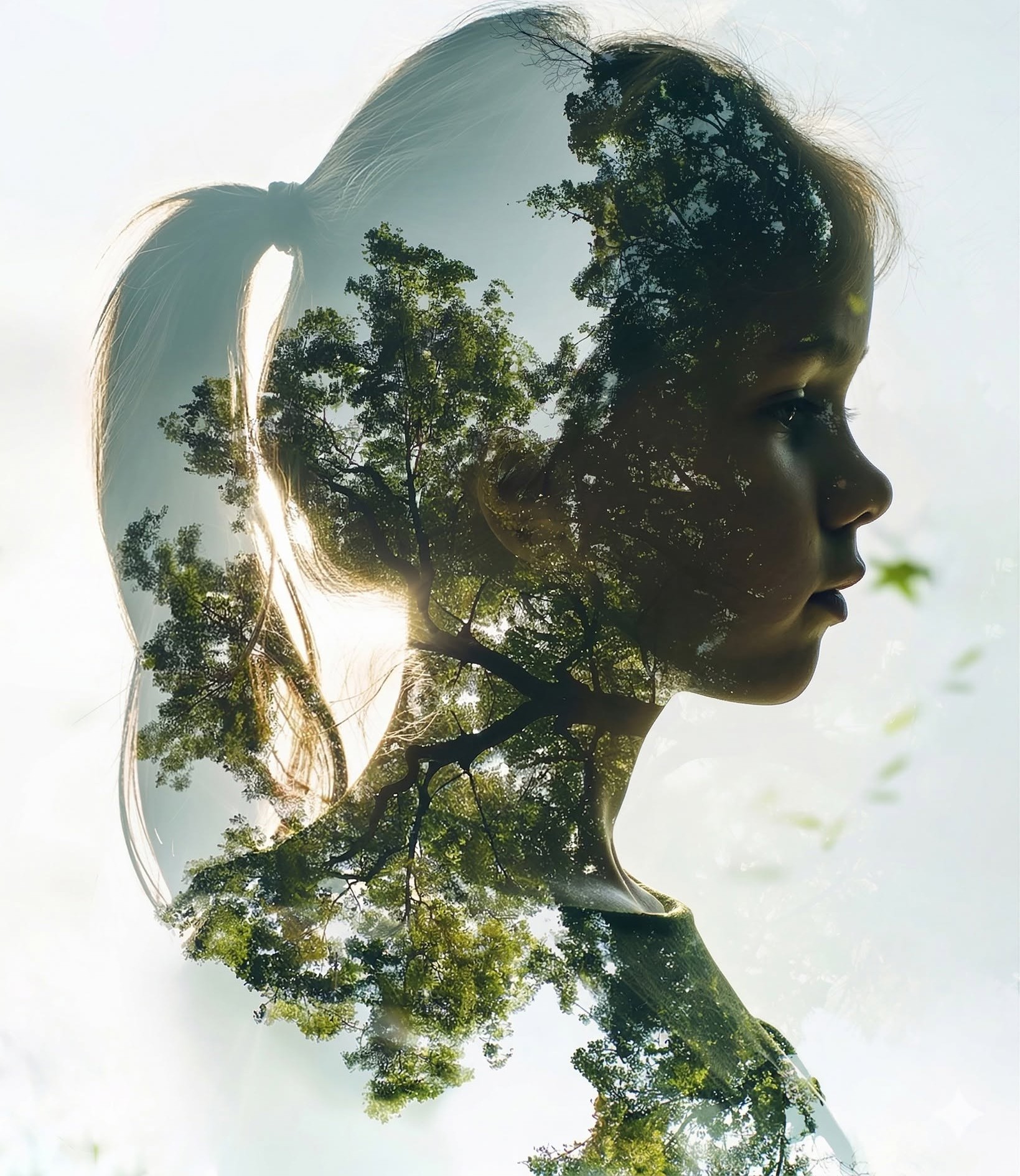Ethereal Forest Girl Double Exposure Portrait