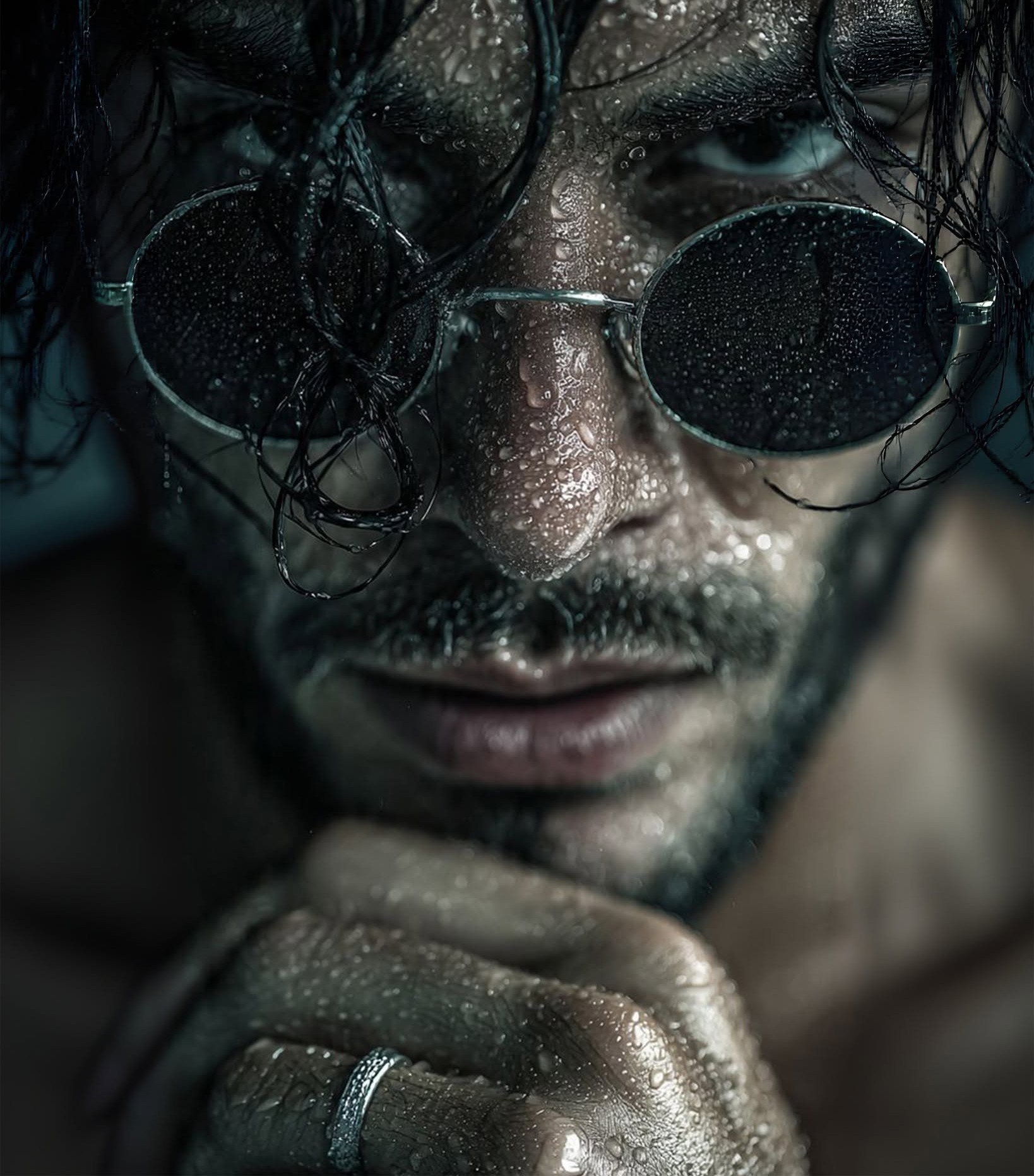 Wet Noir: Intense Rugged Man Portrait