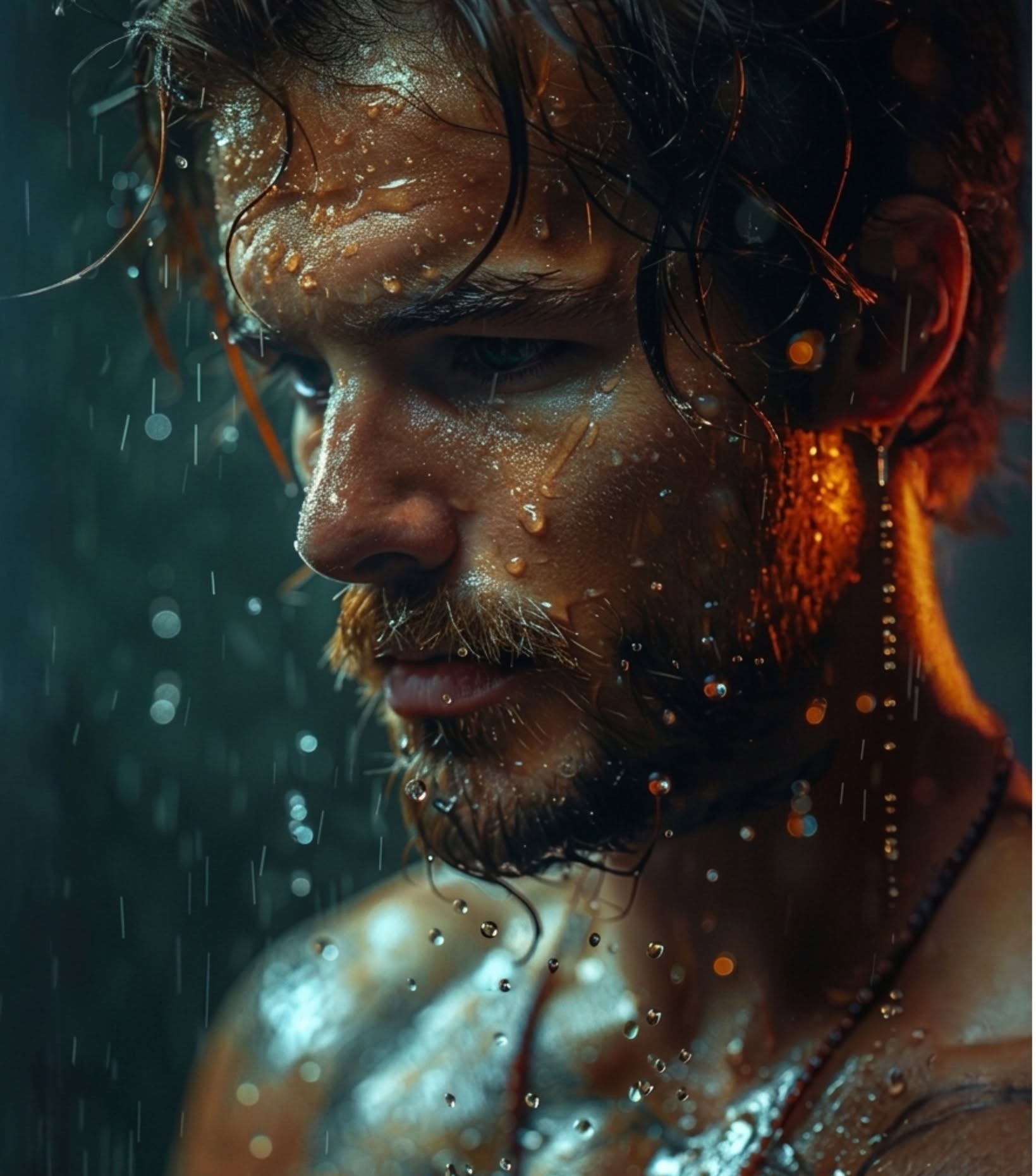 Intense Hyper-Realistic Rain Portrait