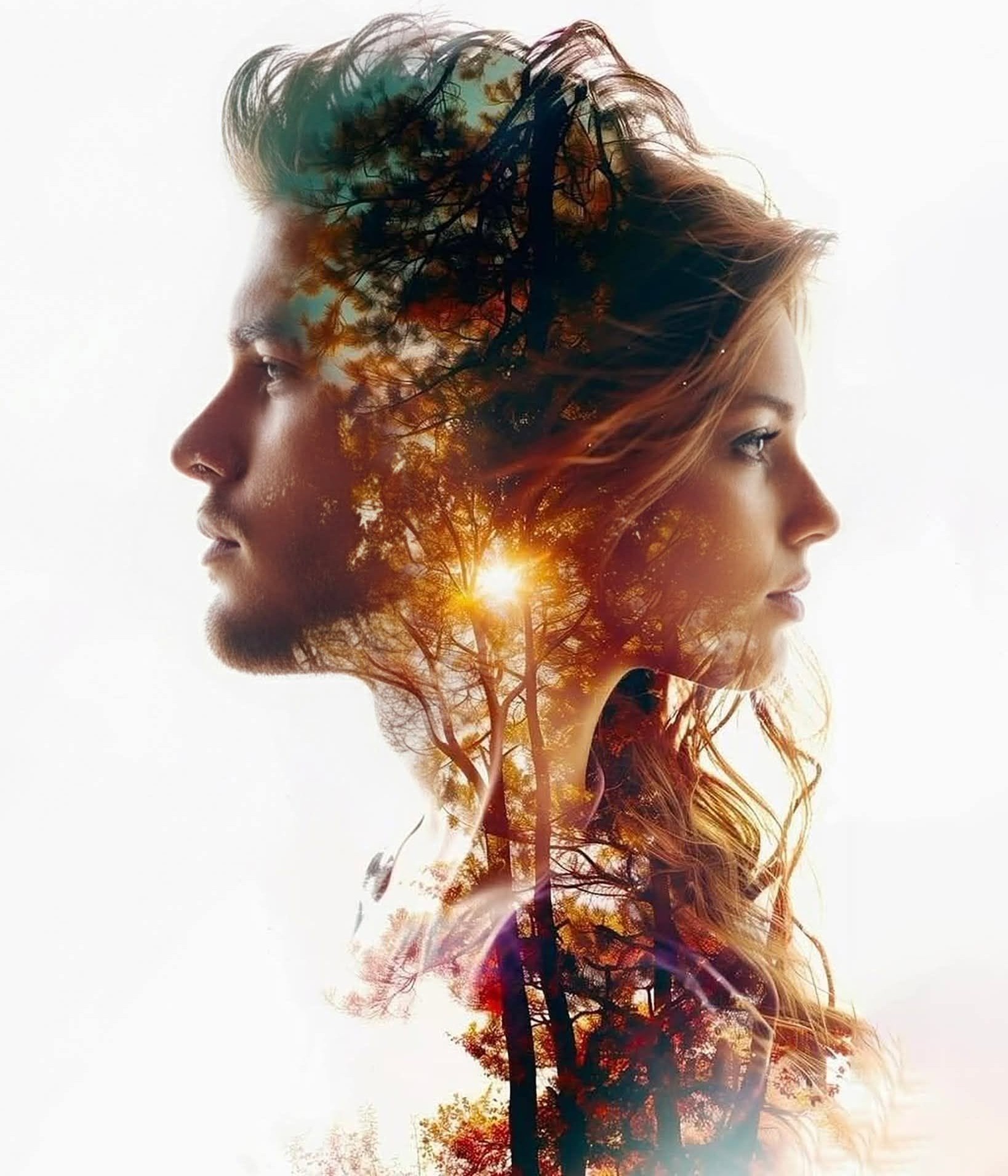 Cinematic Golden Forest Double Exposure