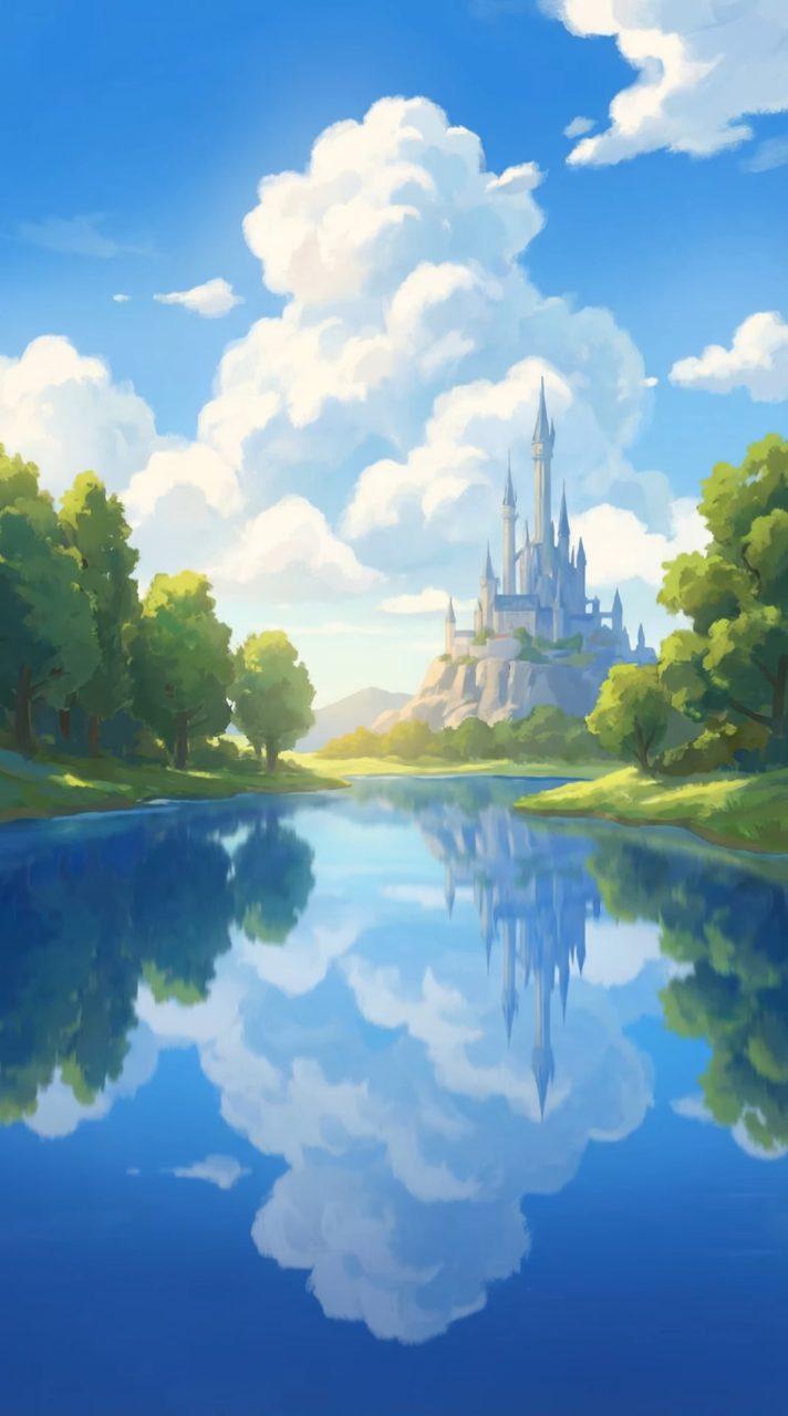 Serene Anime Castle Lake