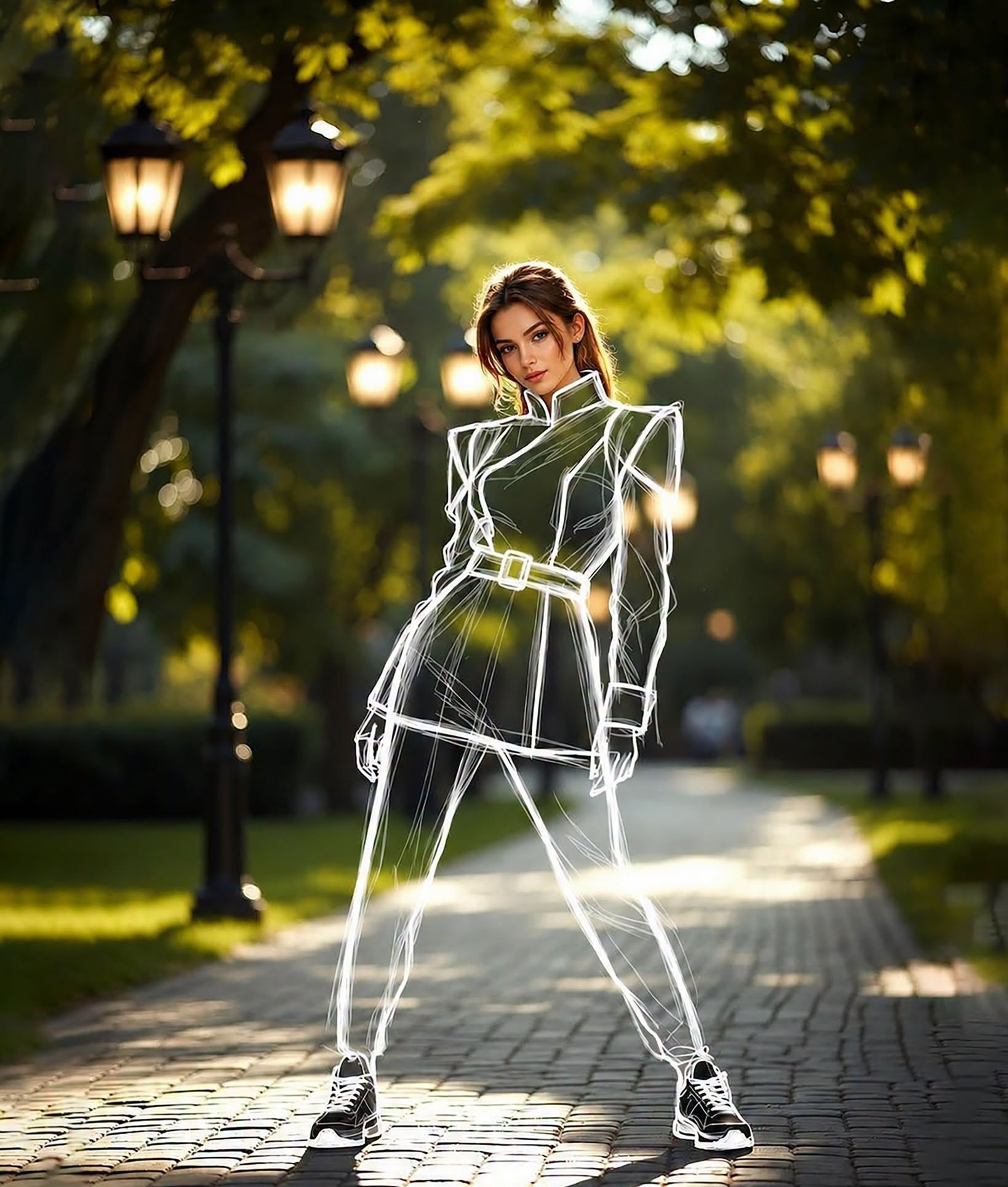 Golden Hour Fashion Sketch Overlay Portrait
