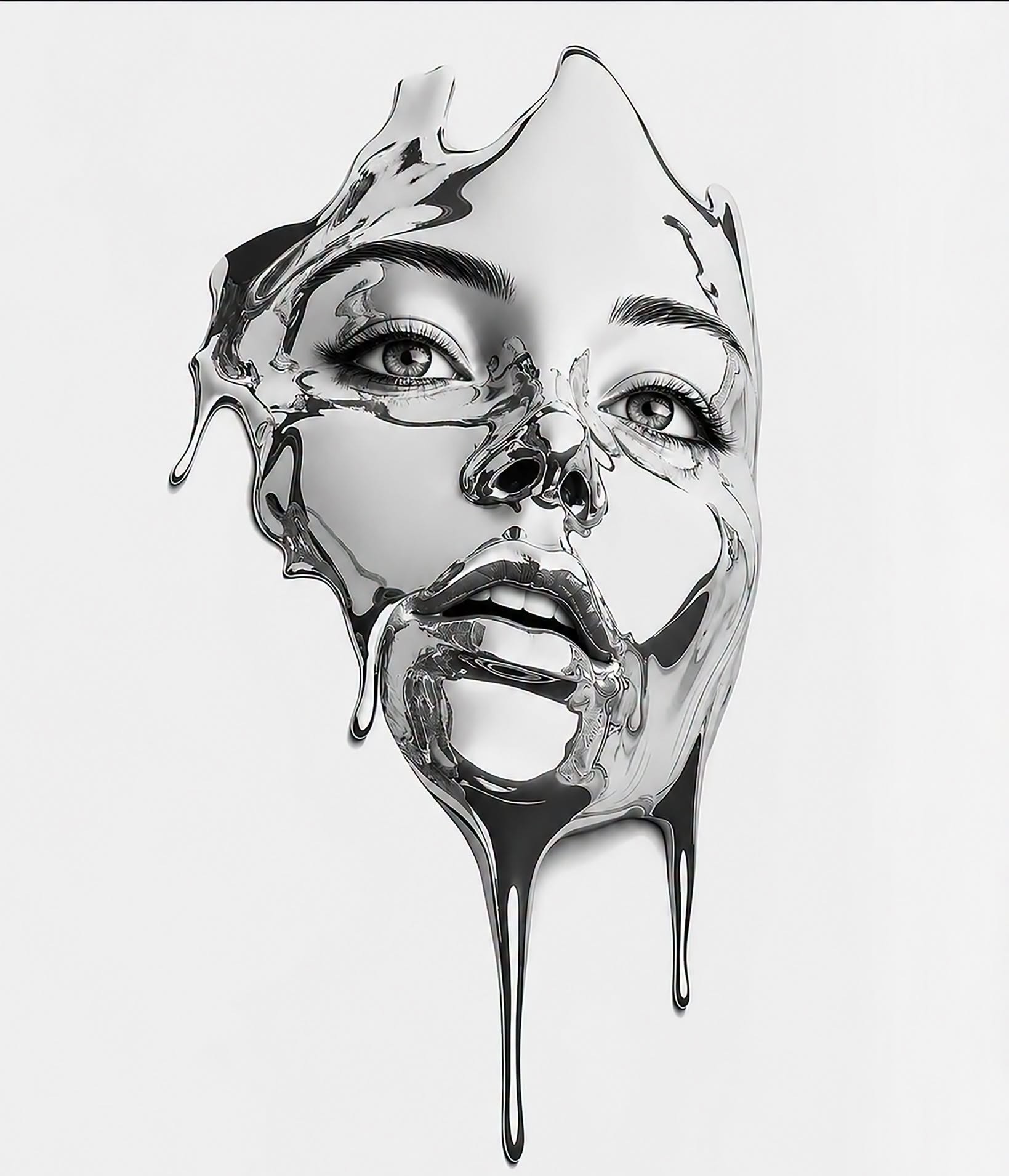 Surreal Liquid Chrome Fashion Mask