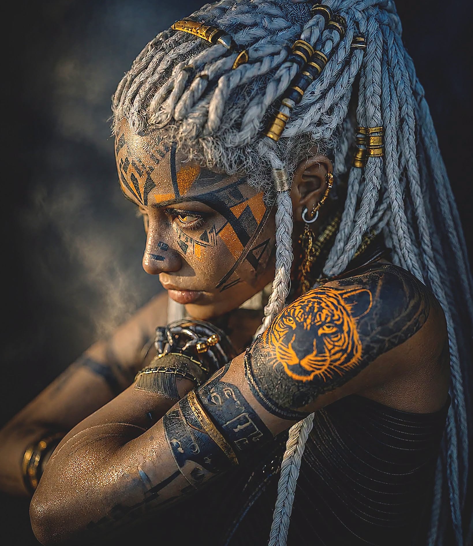 Afrofuturist Warrior: Gold Dreadlocks, Amber Eyes