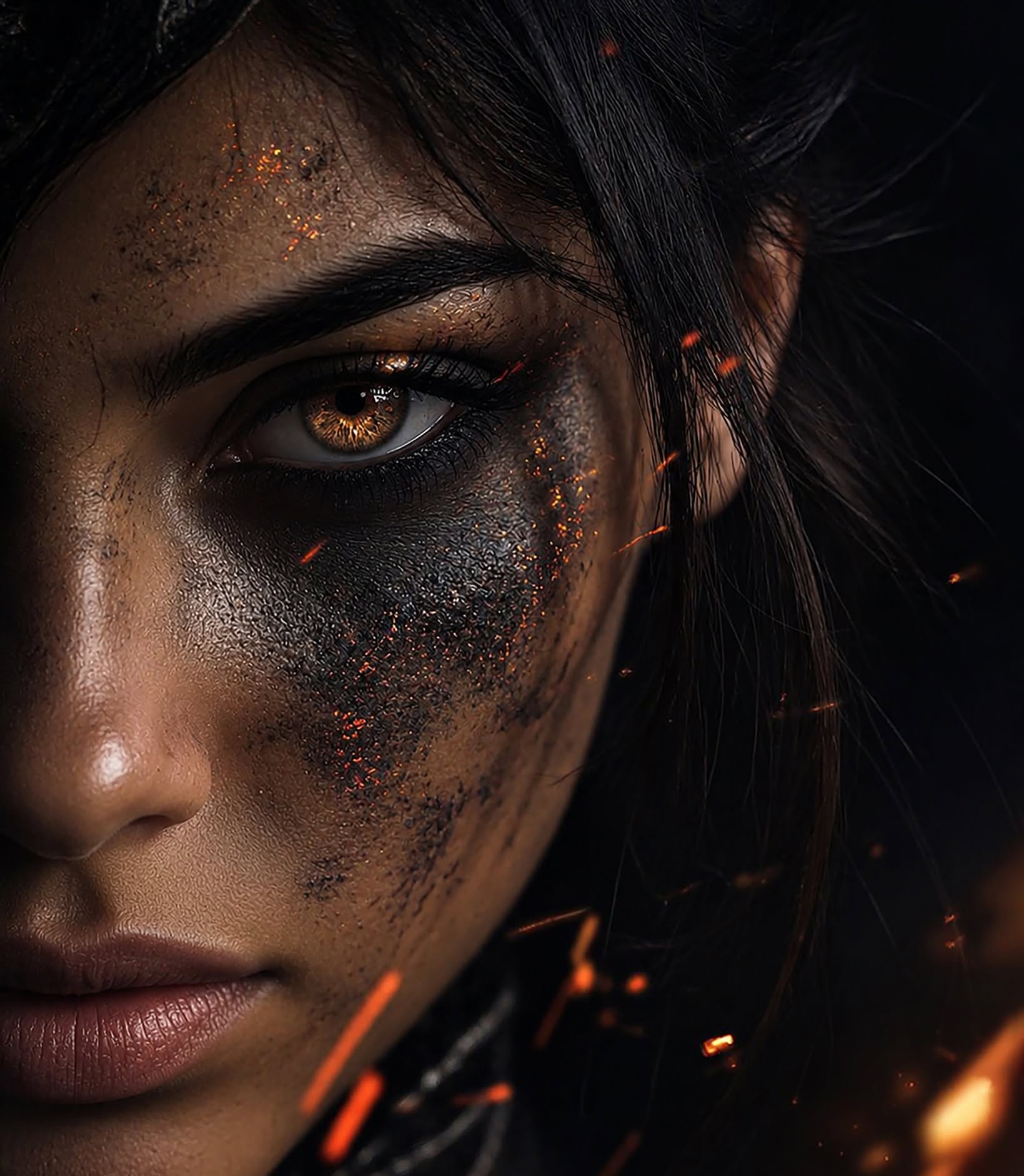 Cinematic Amber Eye Warrior: Dark Fire