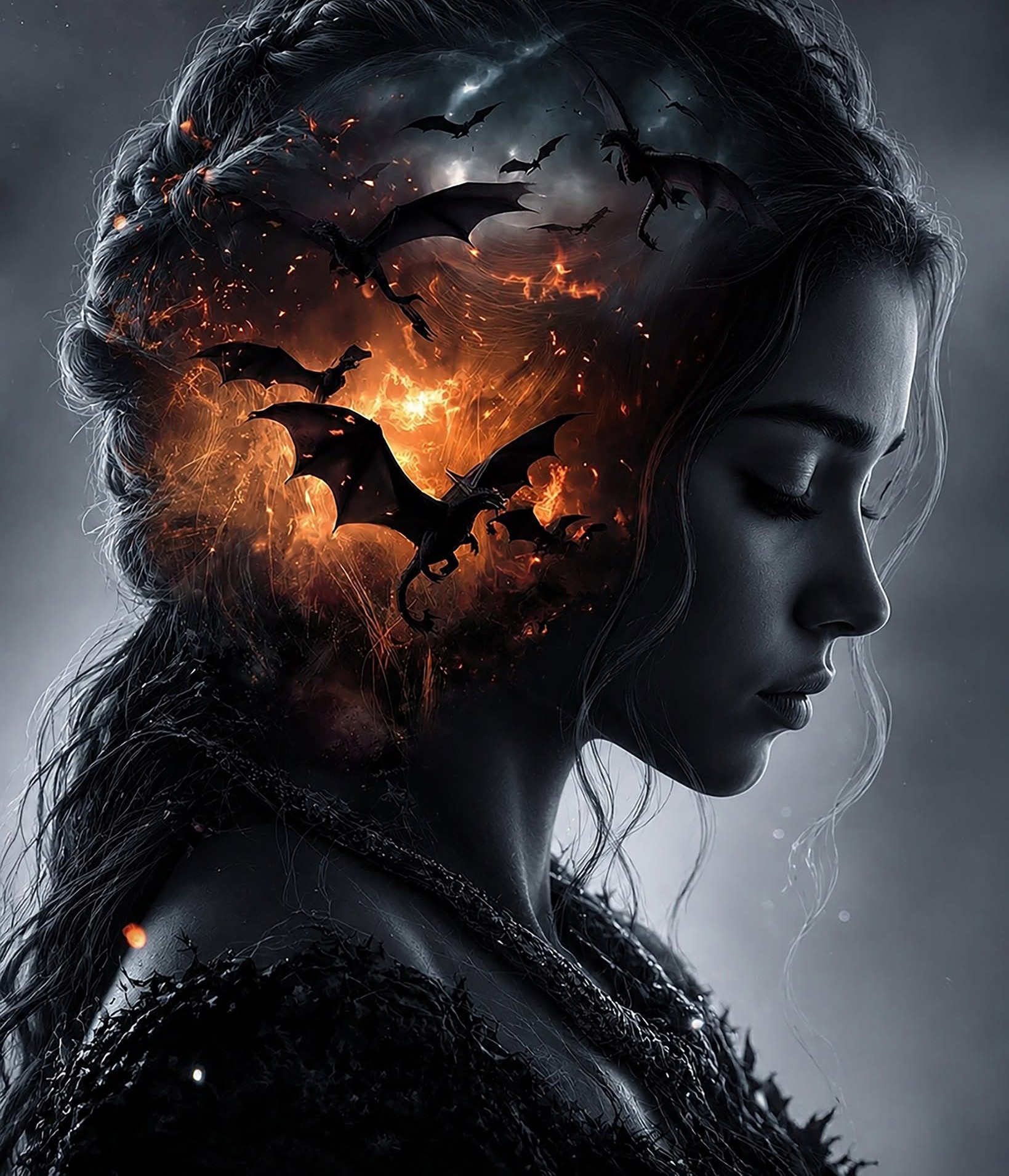 Dark Fantasy Dragon Double Exposure
