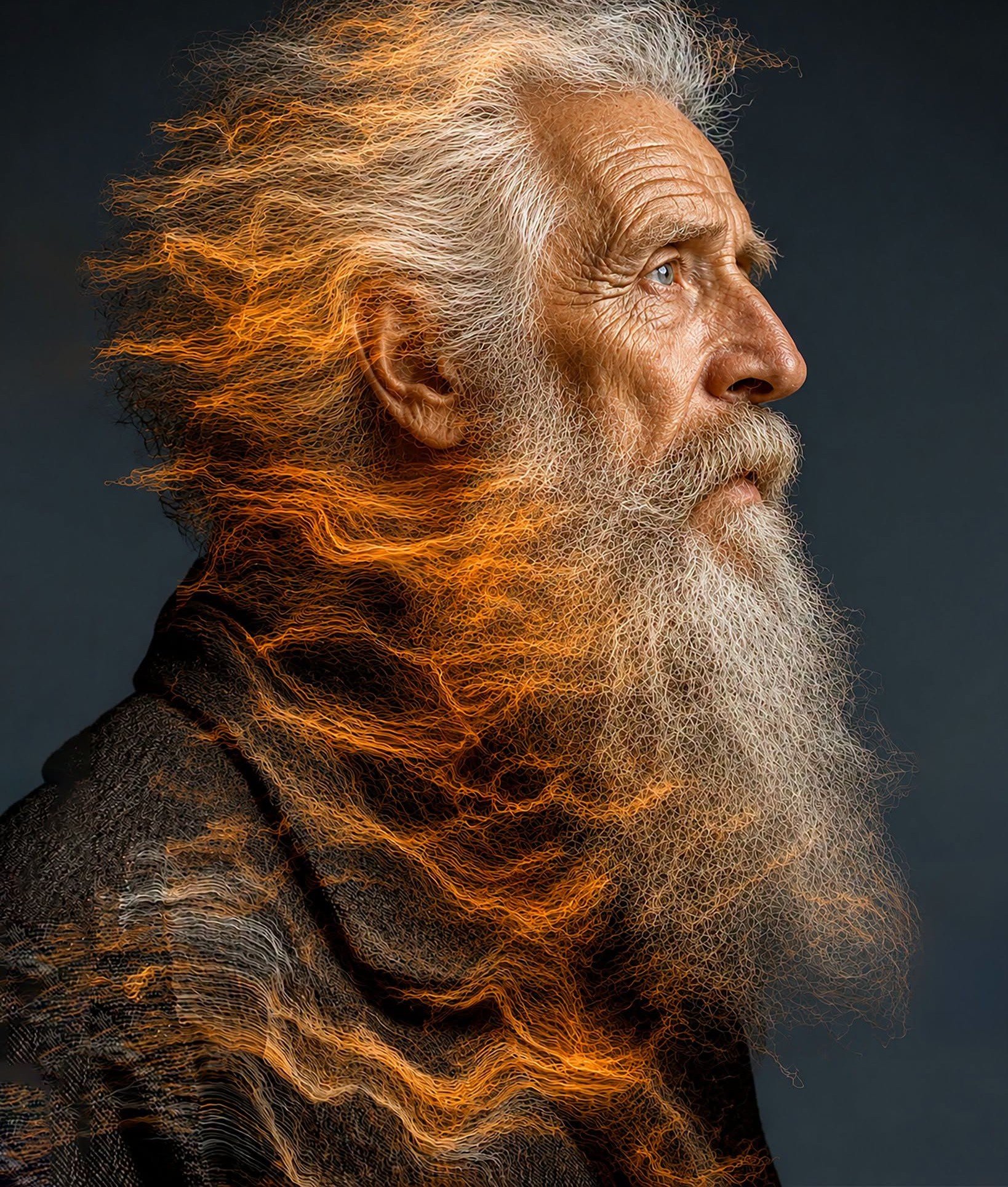 Elder's Electric Wisdom: Cinematic Portrait