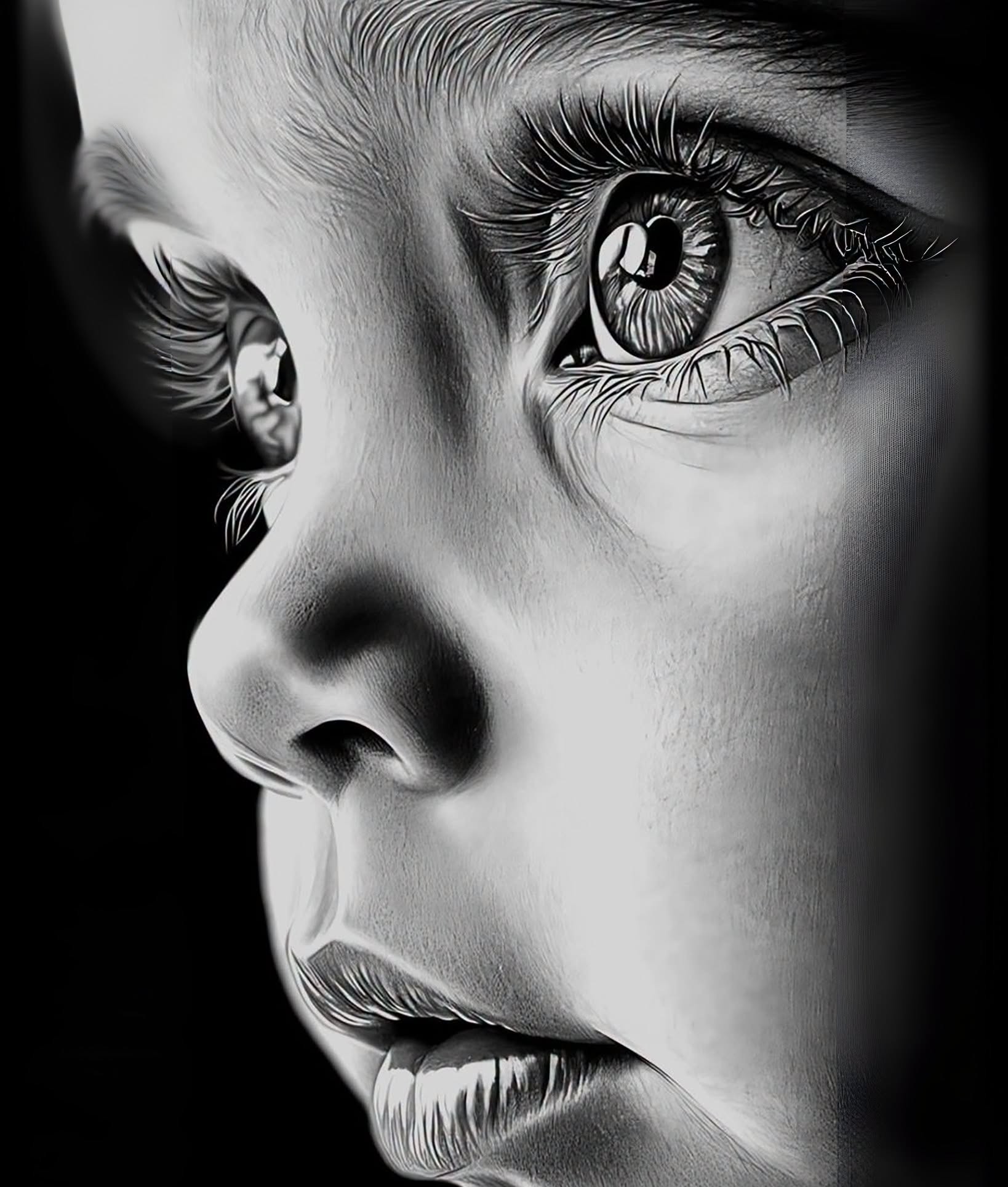 Monochrome Baby Eyes: Photorealistic Graphite Masterpiece