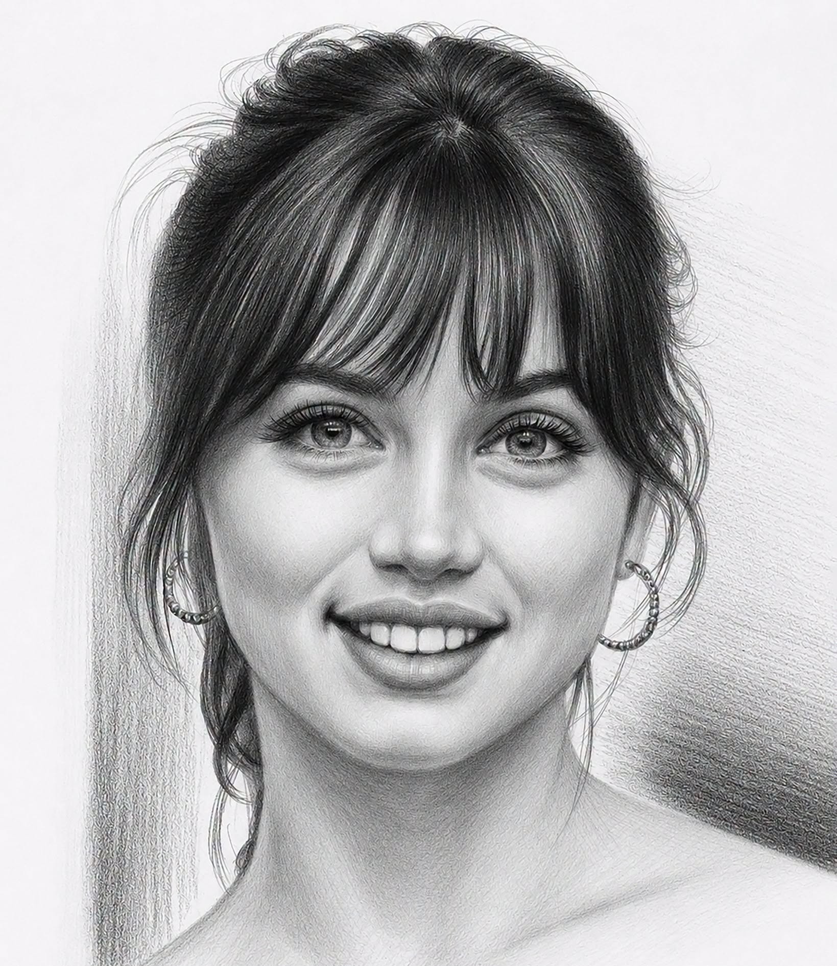 Hyper-Realistic Graphite Portrait: Gentle Smile