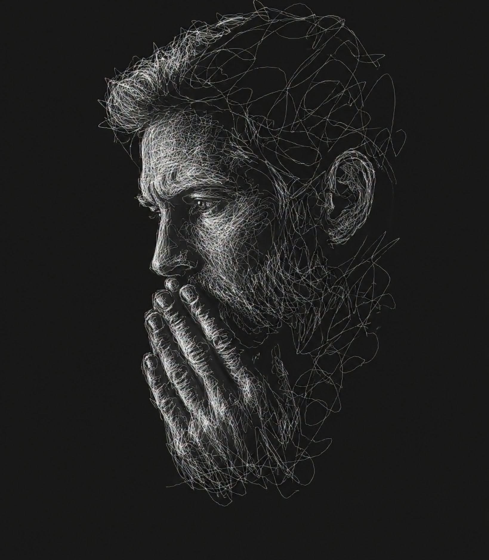Scribble Contemplation: Wireframe Graphite Man