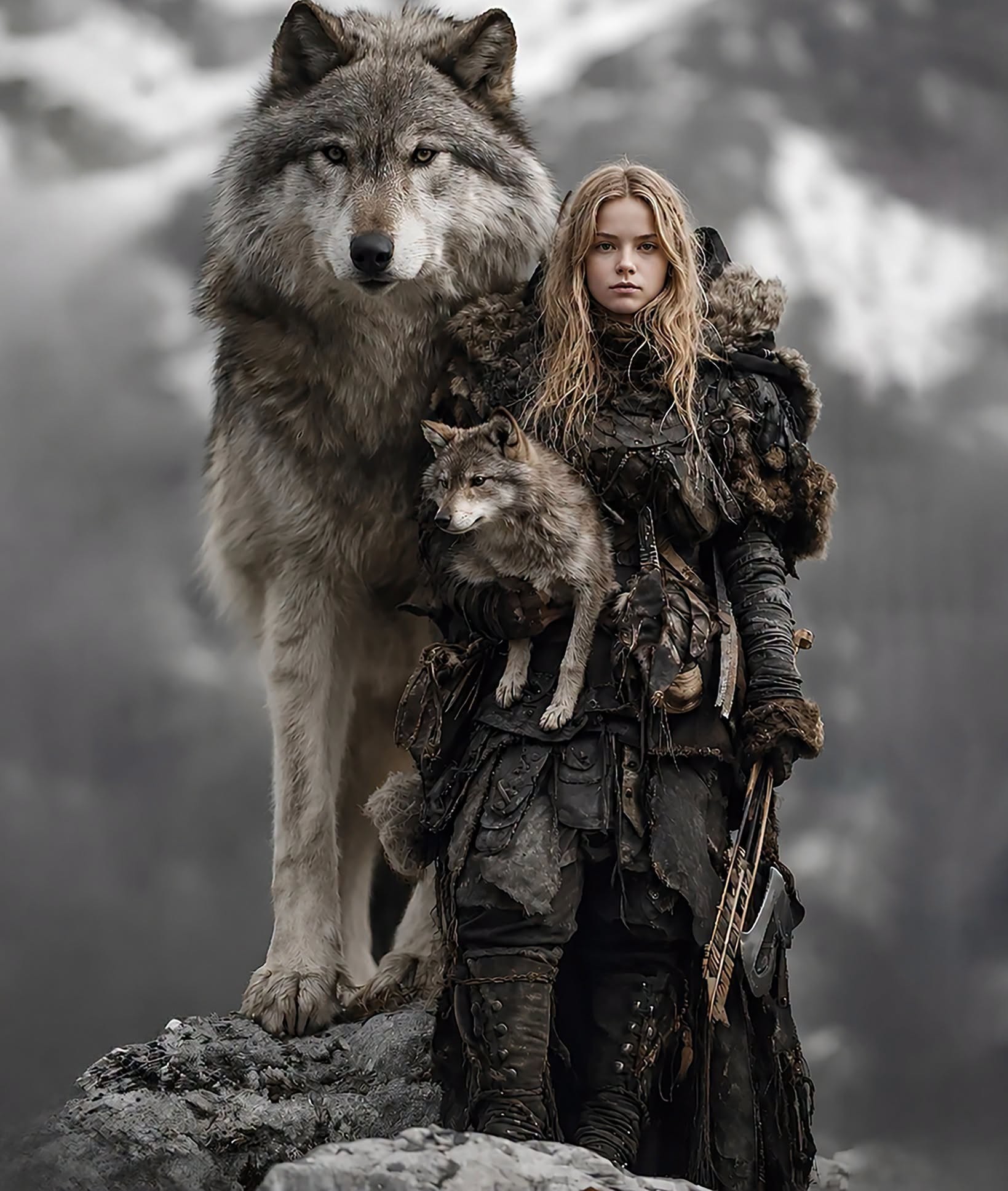 Guardian Wolf & Warrior on Winter Peak