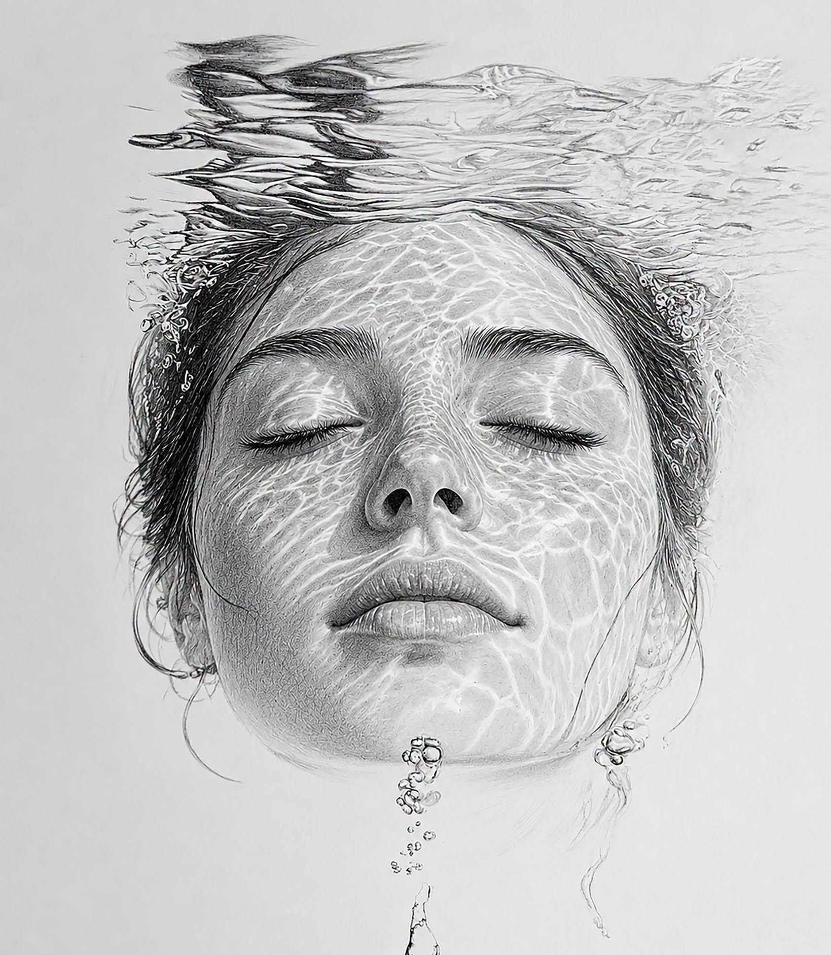 Caustic Graphite Portrait: Underwater Serenity