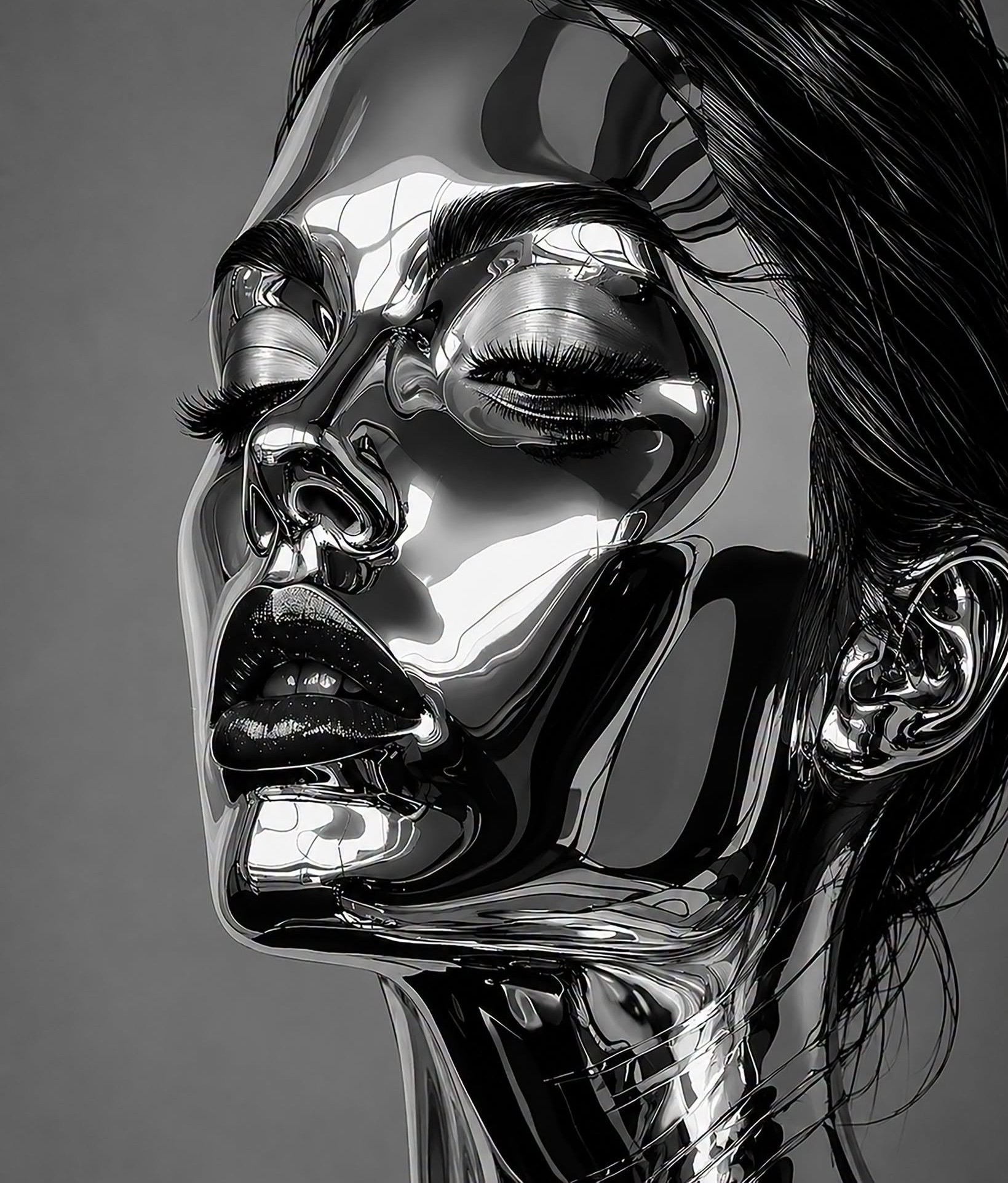 Futuristic Liquid Metal Chrome Beauty