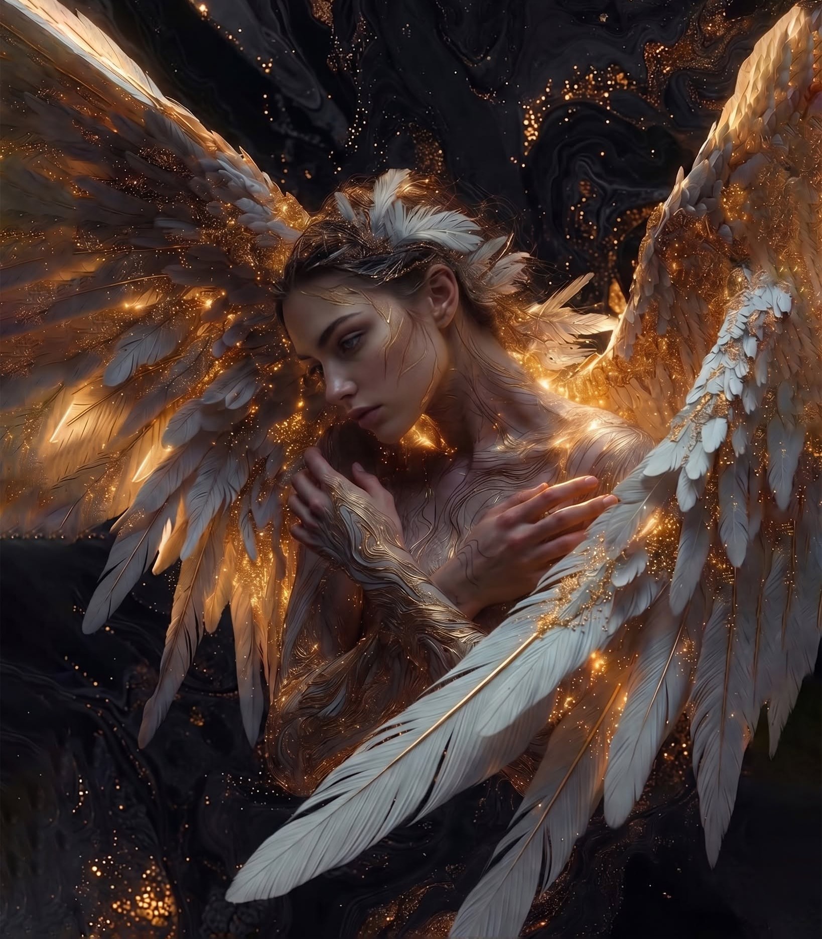 Golden Ember Angel in Dark Void