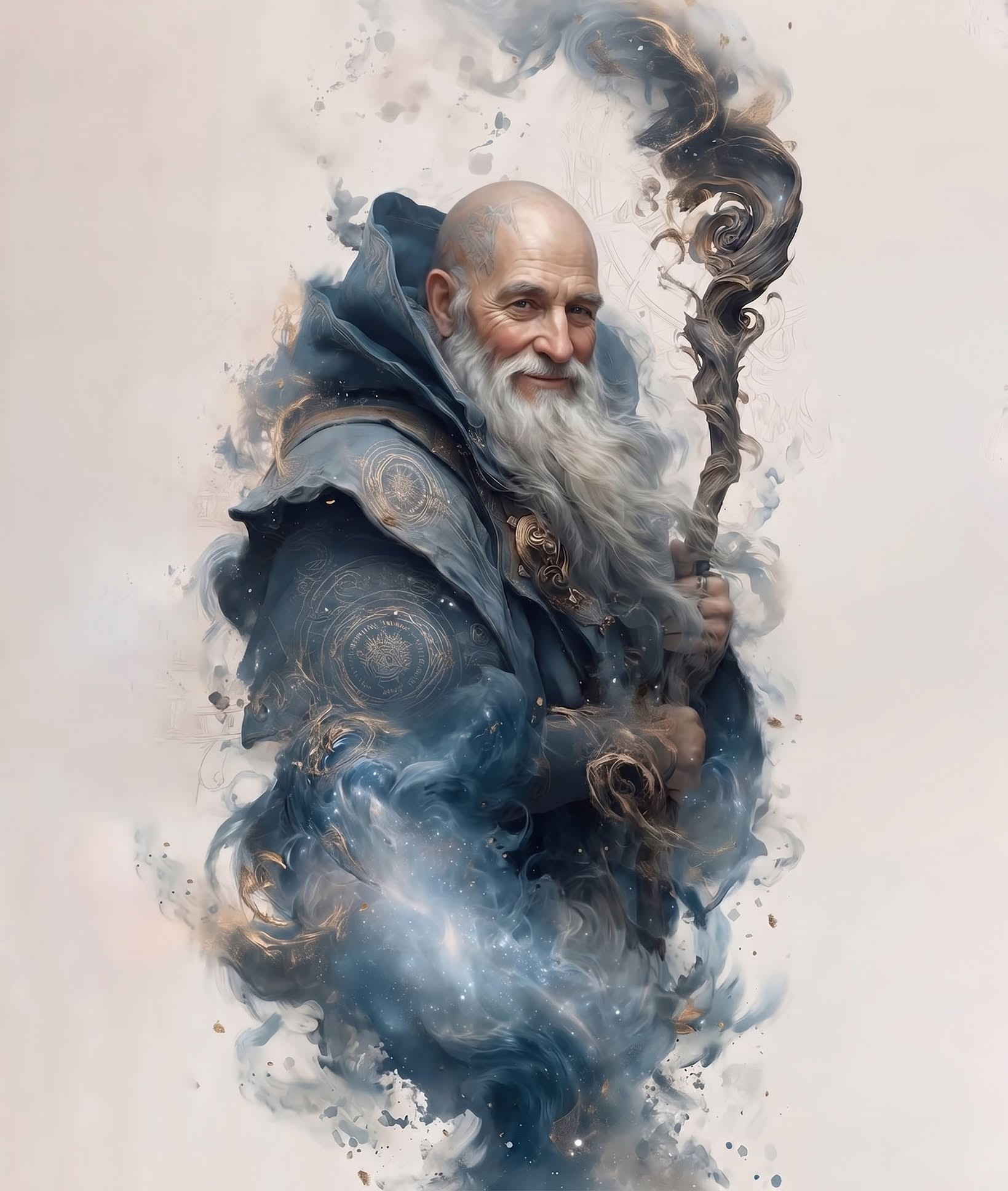 Mystical Wizard, Celestial Staff, Cosmic Smoke
