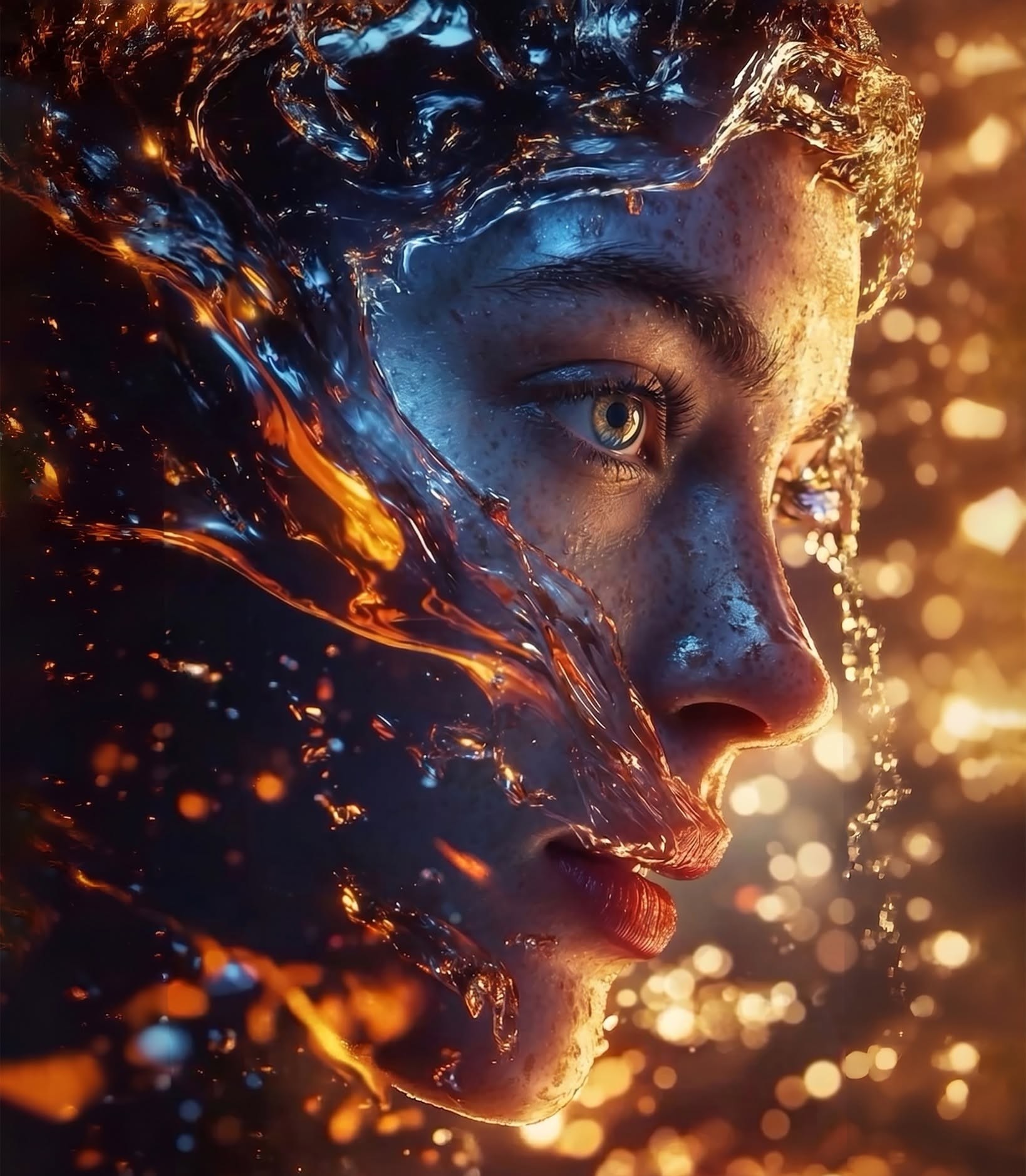 Golden Liquid Serenity Portrait