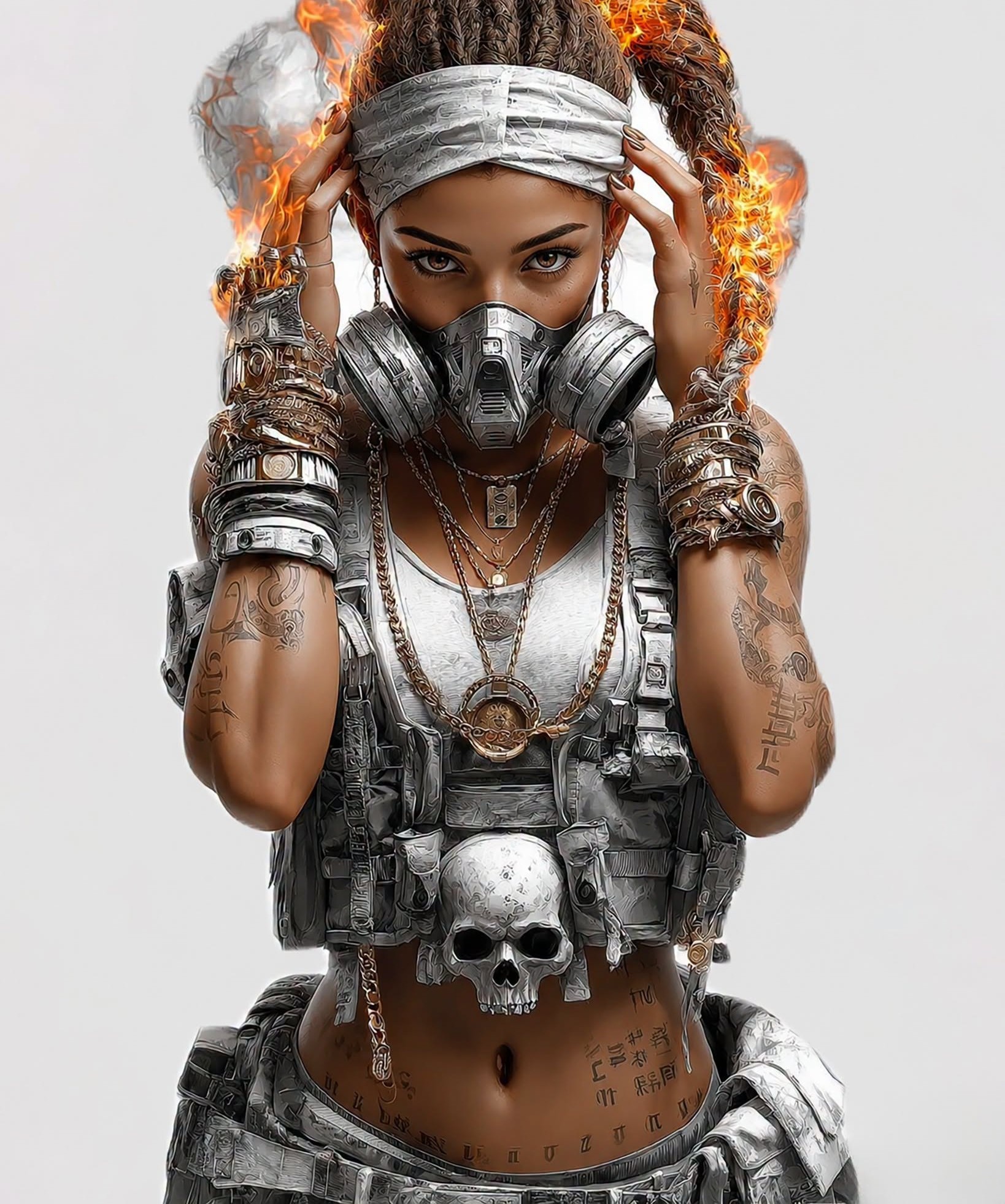 Blazing Cyberpunk Warrior Woman Portrait
