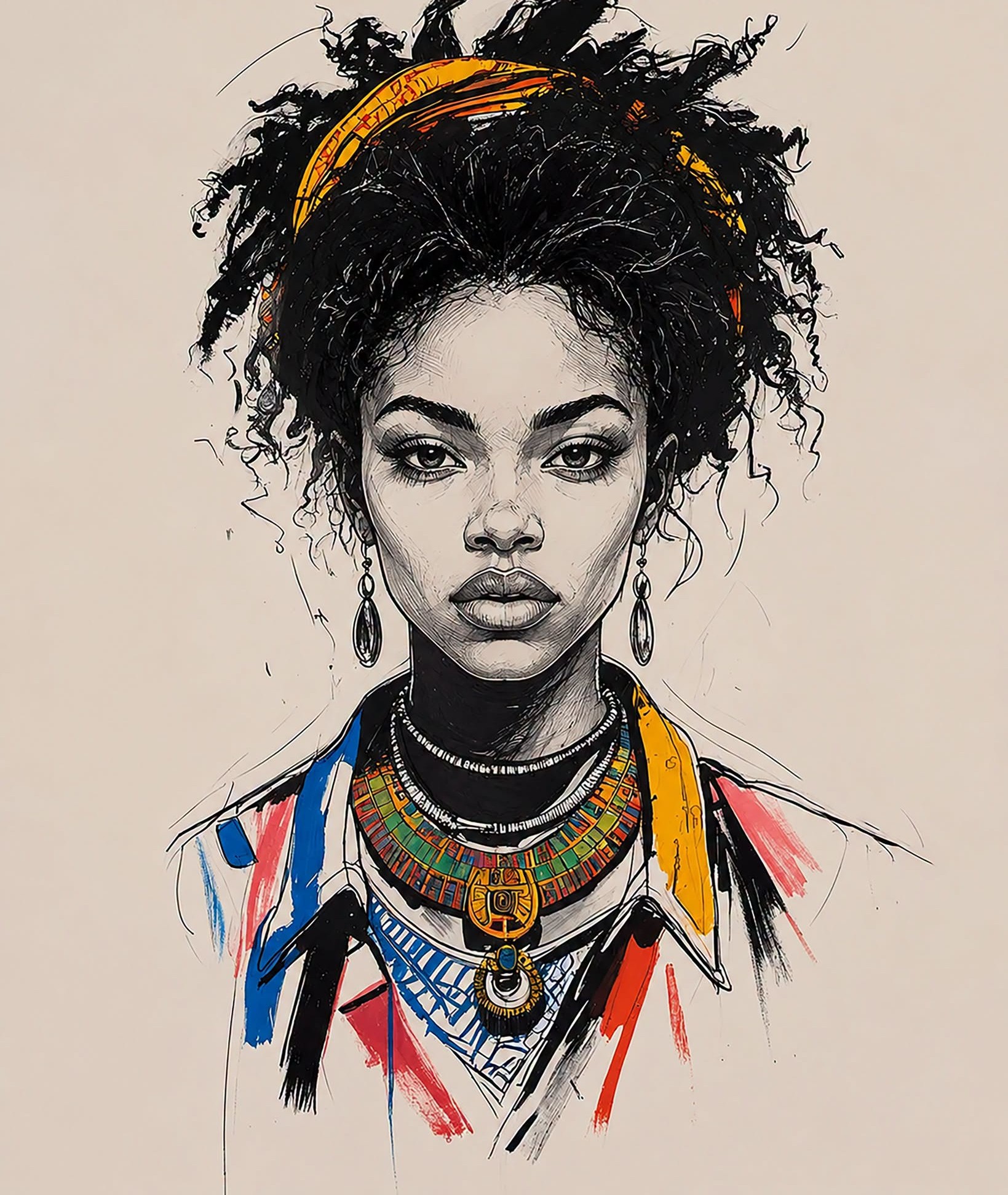 Confident Afrocentric Ink Illustration