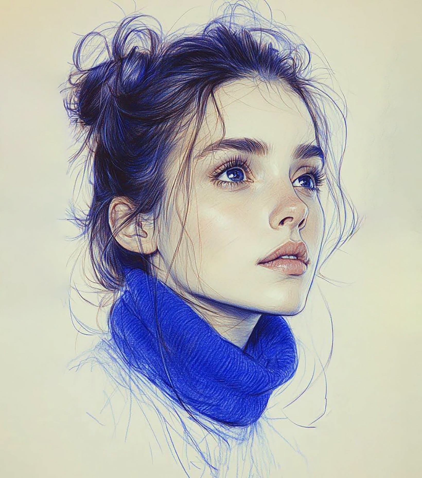 Sophisticated Blue Ballpoint Portrait