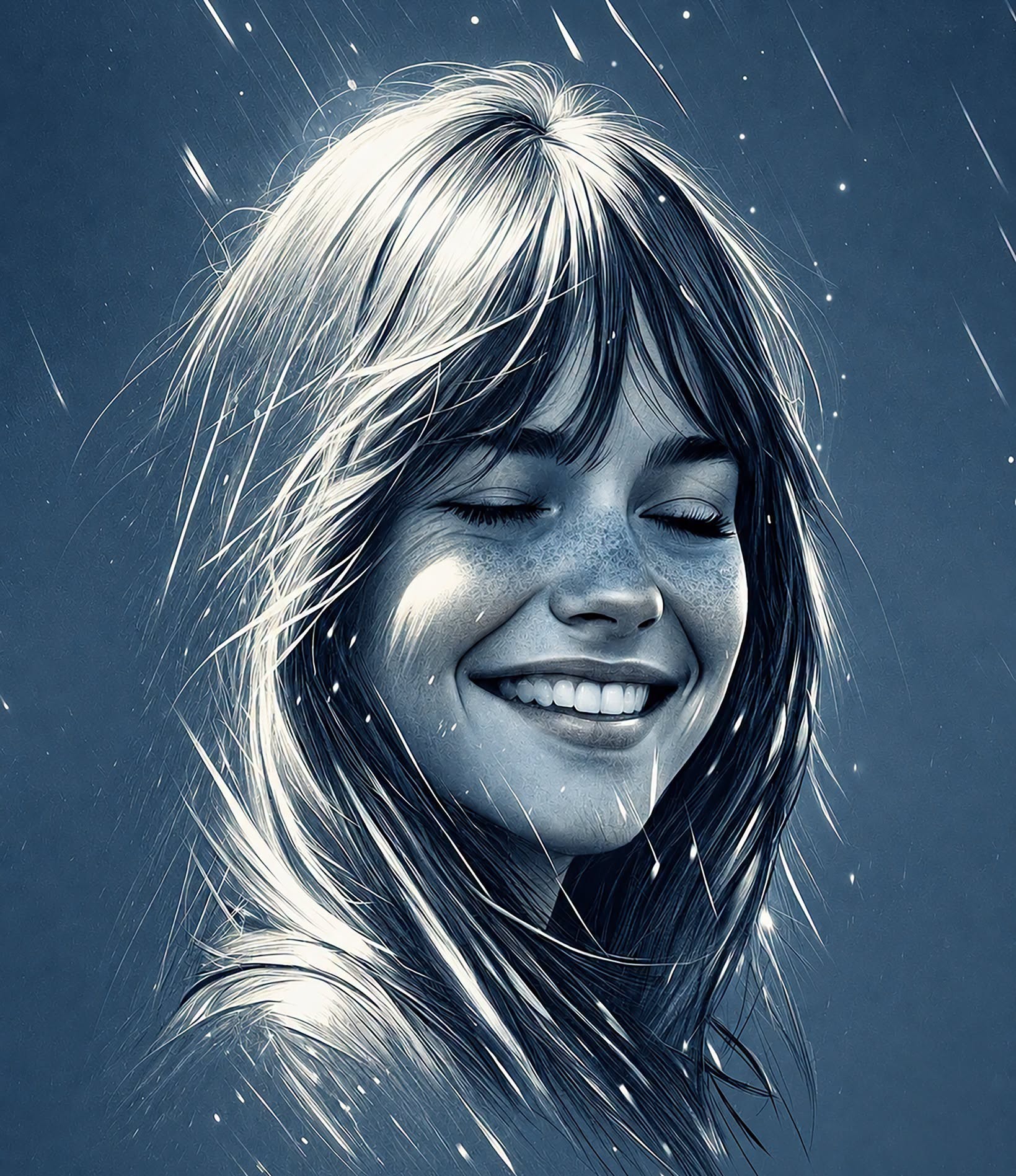 Dreamy Blue Starlight Woman Portrait