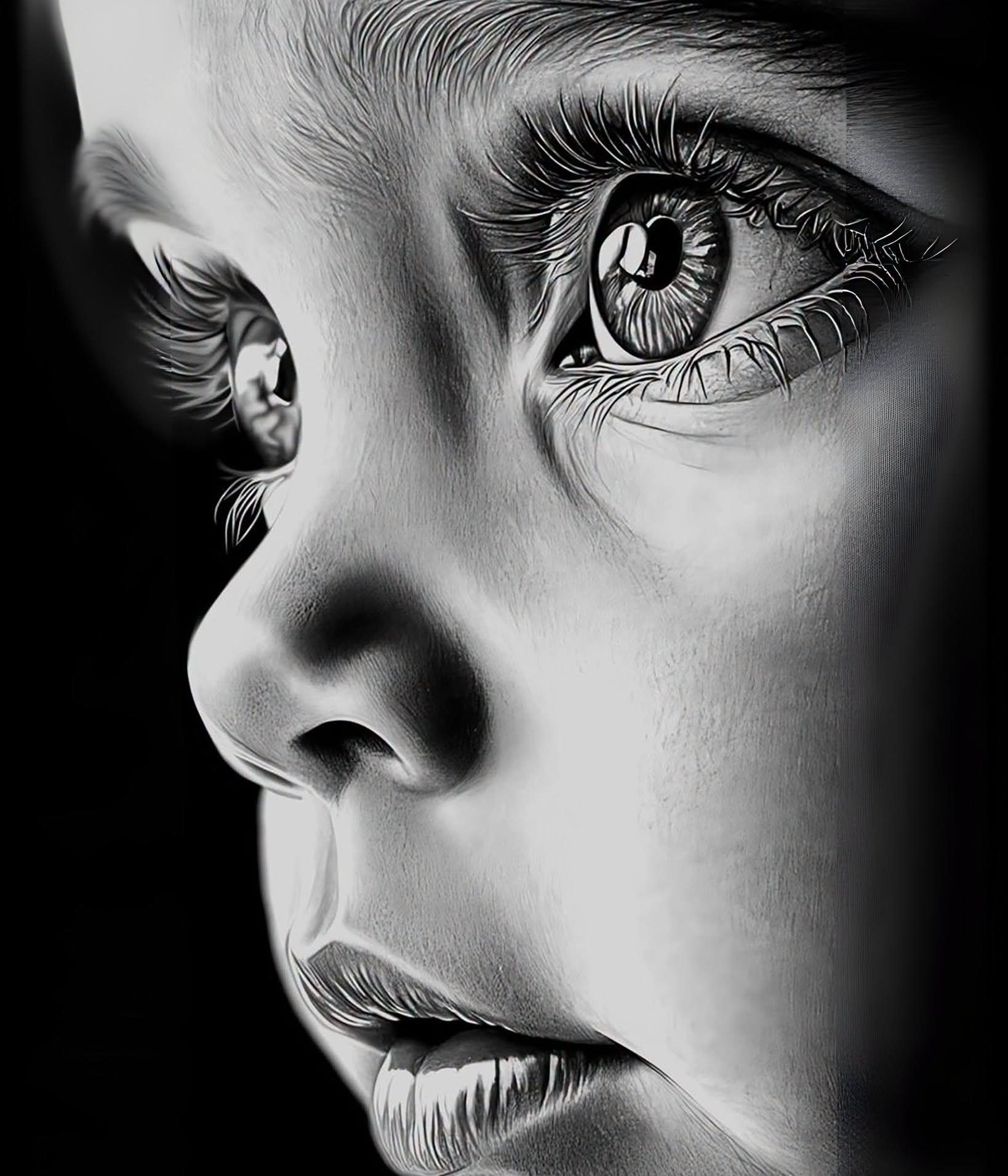 Ultra-Detailed Graphite Baby: Dramatic B&W Portrait