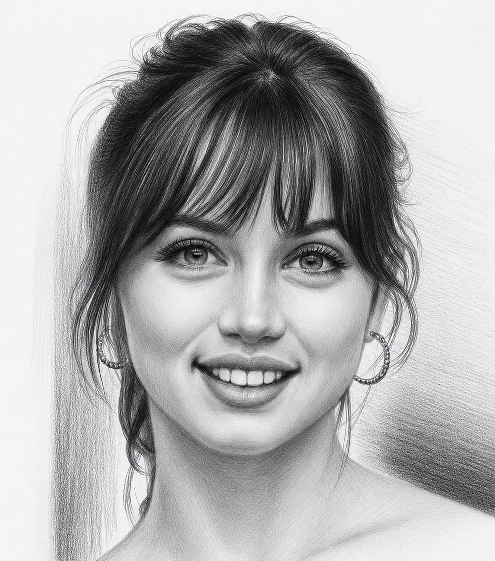 Hyperreal Graphite Portrait: Serene Young Woman