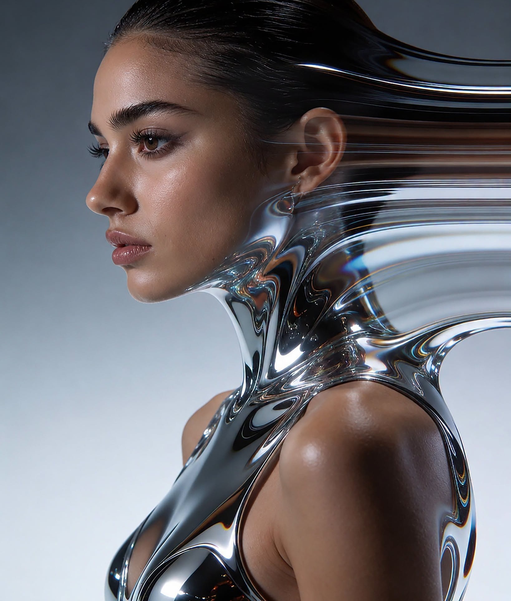 Liquid Chrome Cyber-Fashion Evolution