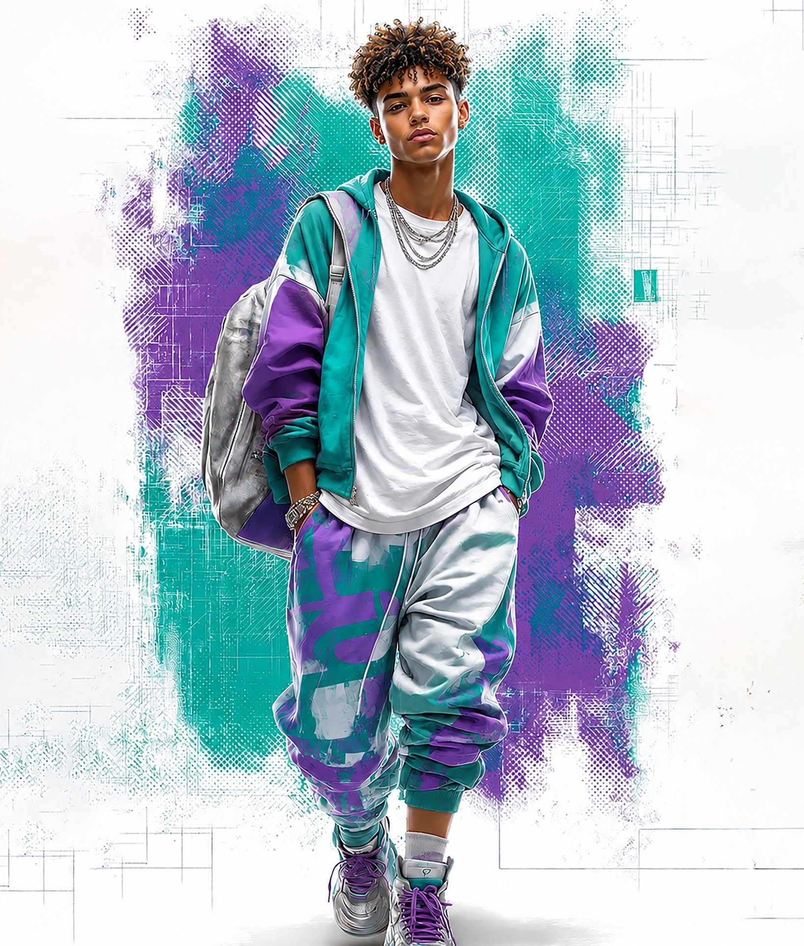 Teal Purple Future Streetwear Editorial