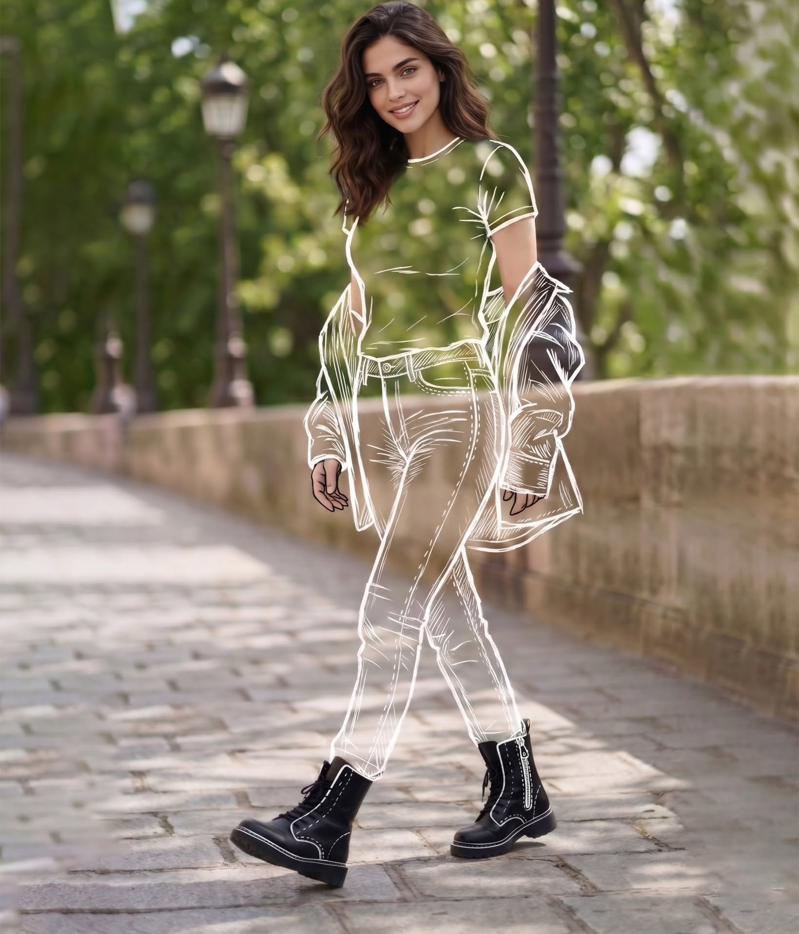 Fashion Editorial Line Art Park Stroll