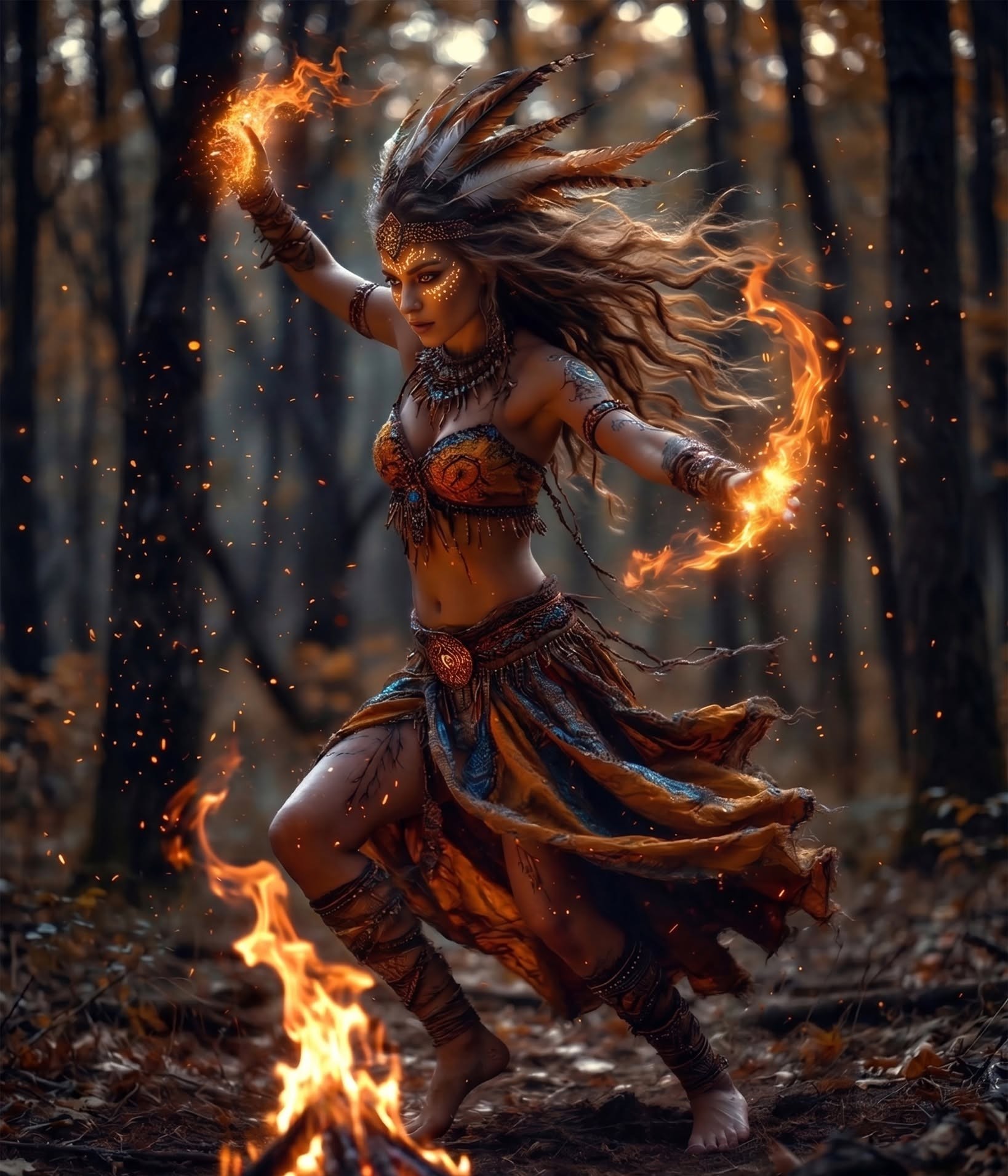 Fierce Tribal Fire Dancer, Forest Ritual