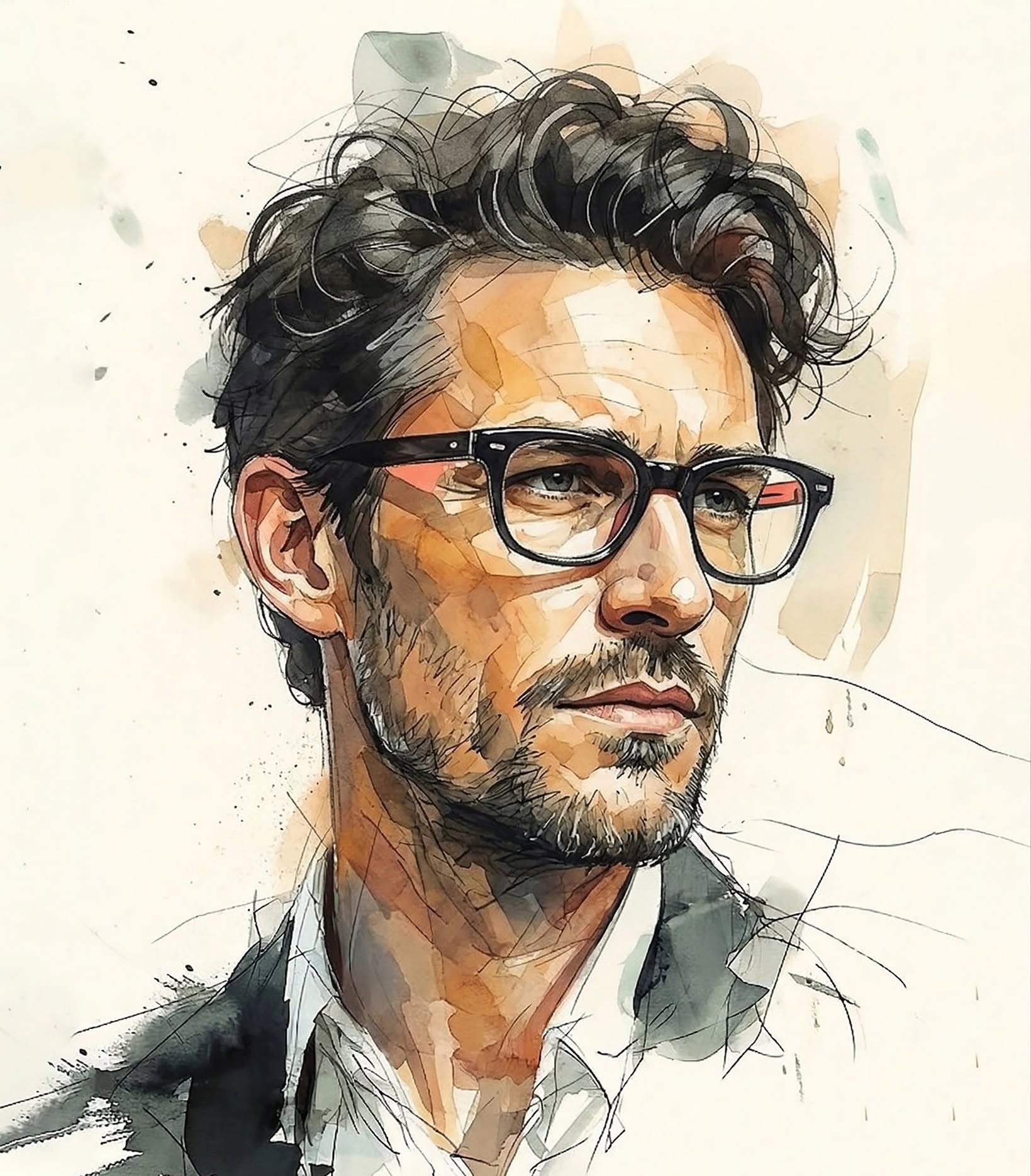 Stylized Watercolor Man, Editorial Elegance