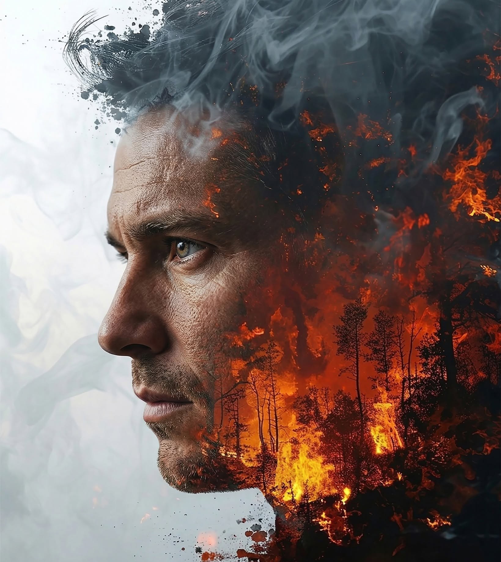 Burning Mind: Cinematic Wildfire Portrait