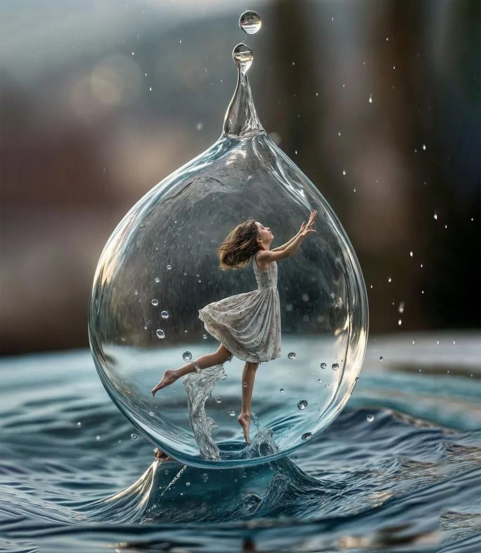 Woman Trapped in Crystal Droplet