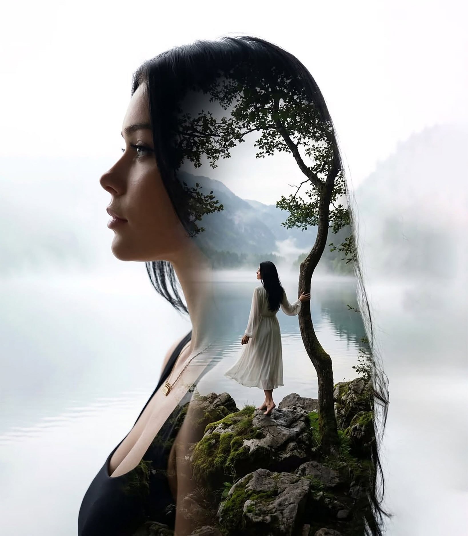 Surreal Lake Silhouette Double Exposure