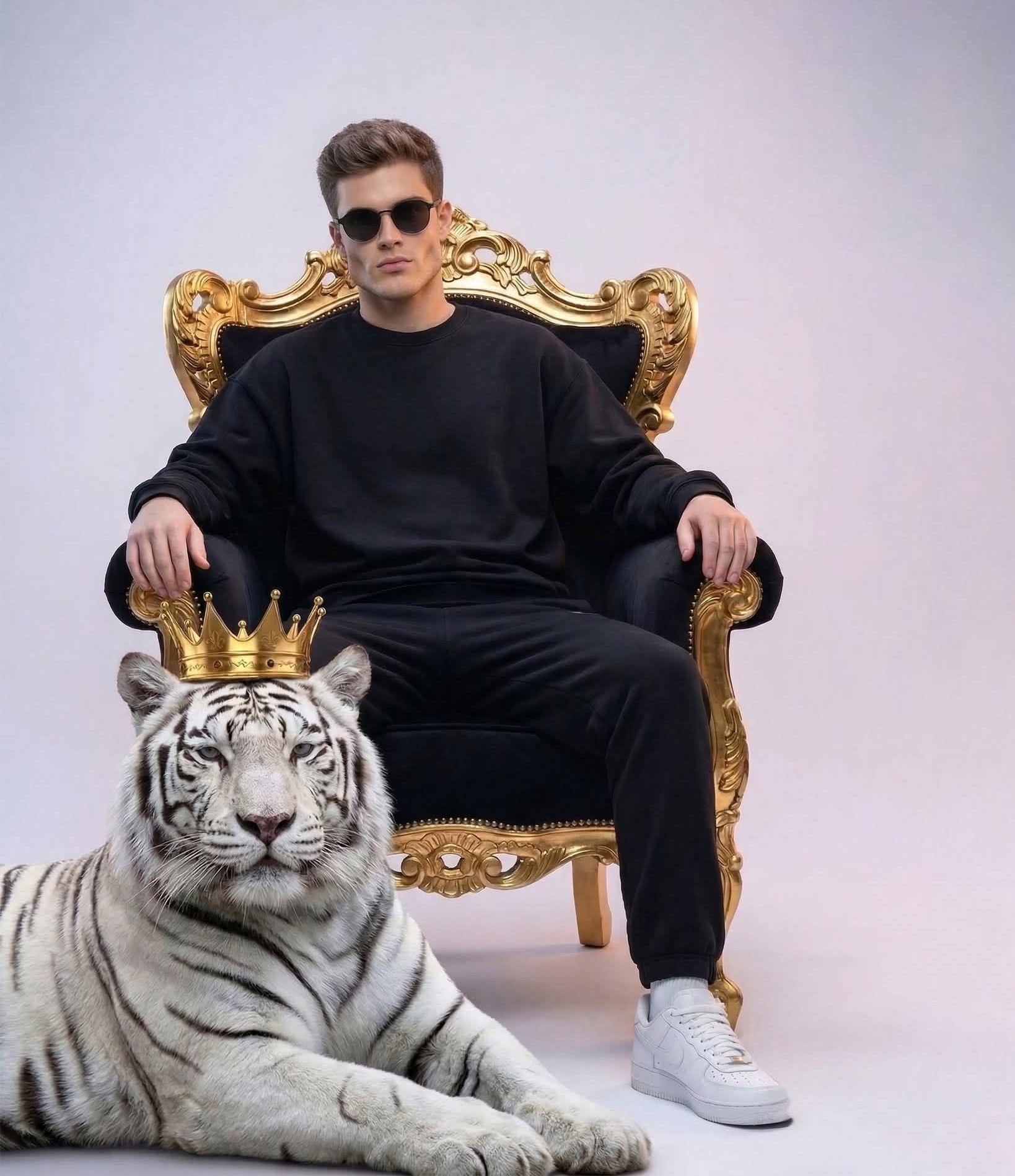 Modern King, Crowned Tiger on Throne